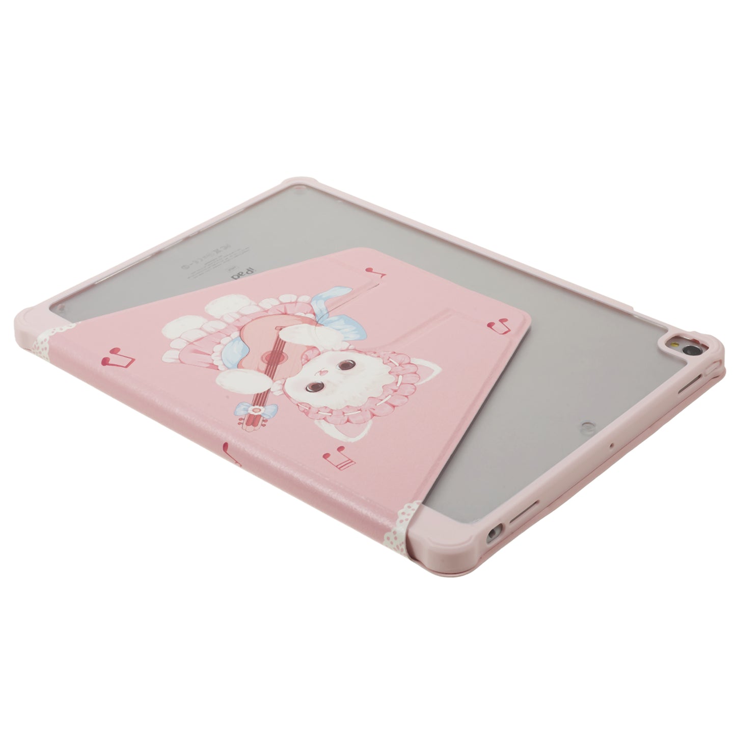 Uniqkart for iPad 10.2 (2021) / (2019) / (2020) / iPad Pro 10.5-inch (2017) Anti-Drop Tablet Case Pattern Printed Leather Cover with Pencil Slot - Guitar Cat