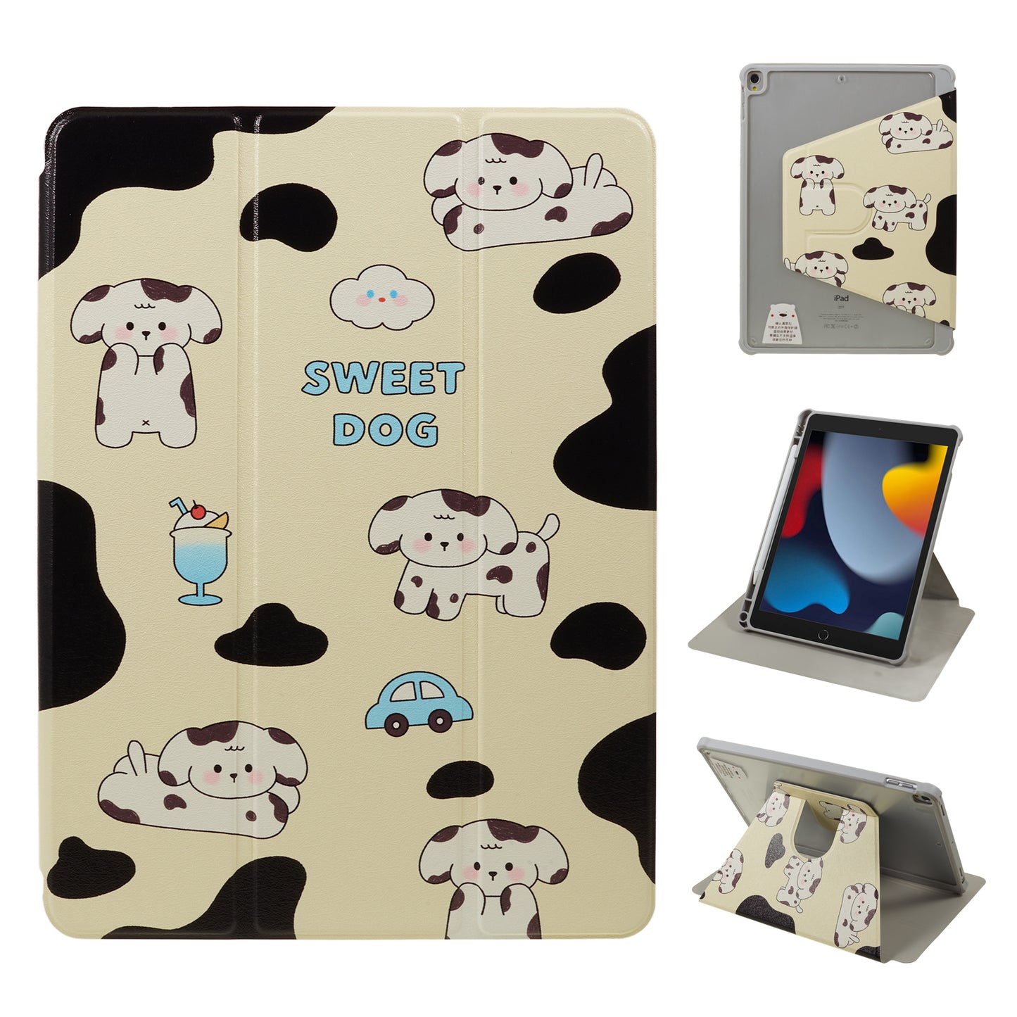 for iPad 10.2 (2021) / (2019) / (2020) / iPad Pro 10.5-inch (2017) Anti-Drop Tablet Case Pattern Printed Leather Cover with Pencil Slot - Black / White Dog