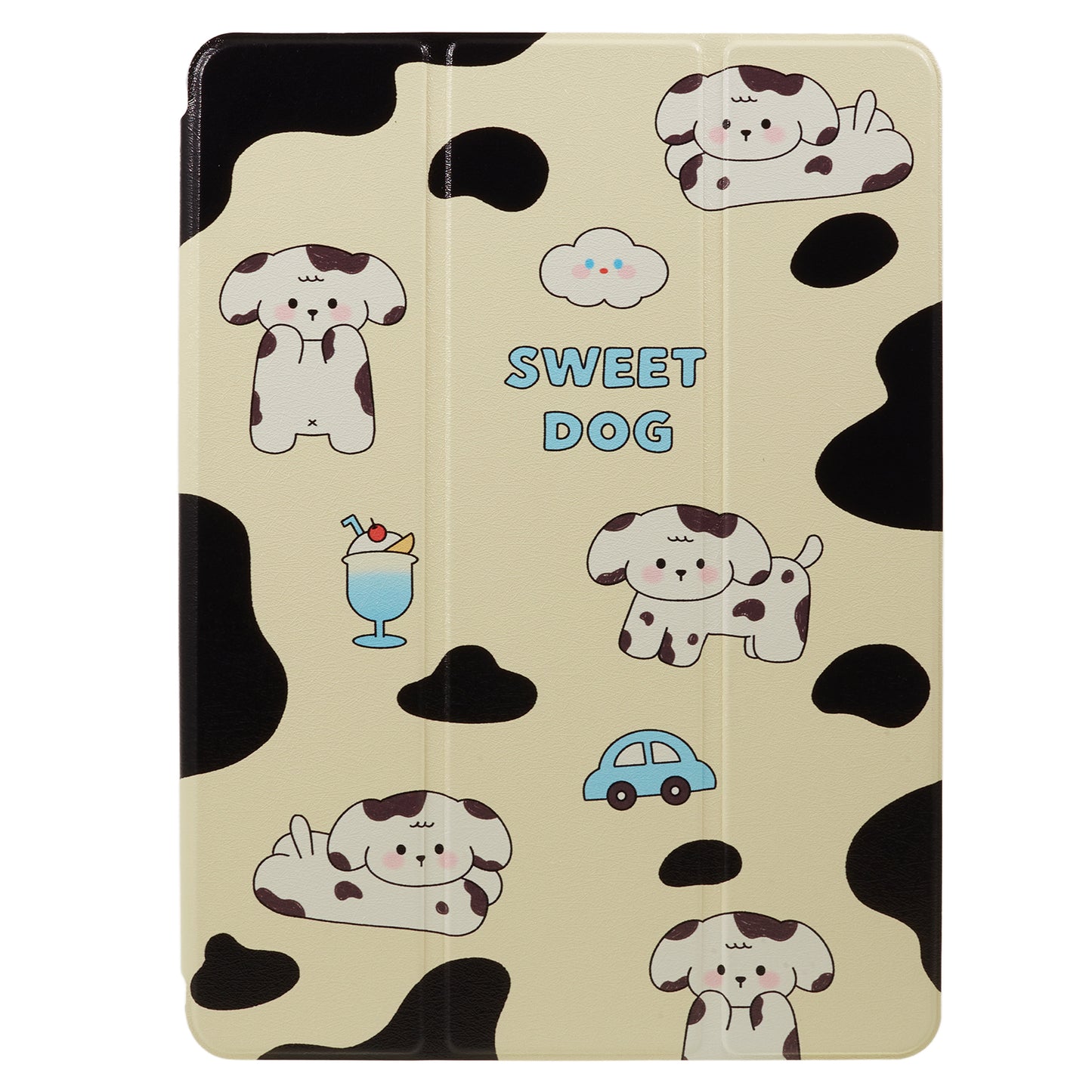 for iPad 10.2 (2021) / (2019) / (2020) / iPad Pro 10.5-inch (2017) Anti-Drop Tablet Case Pattern Printed Leather Cover with Pencil Slot - Black / White Dog