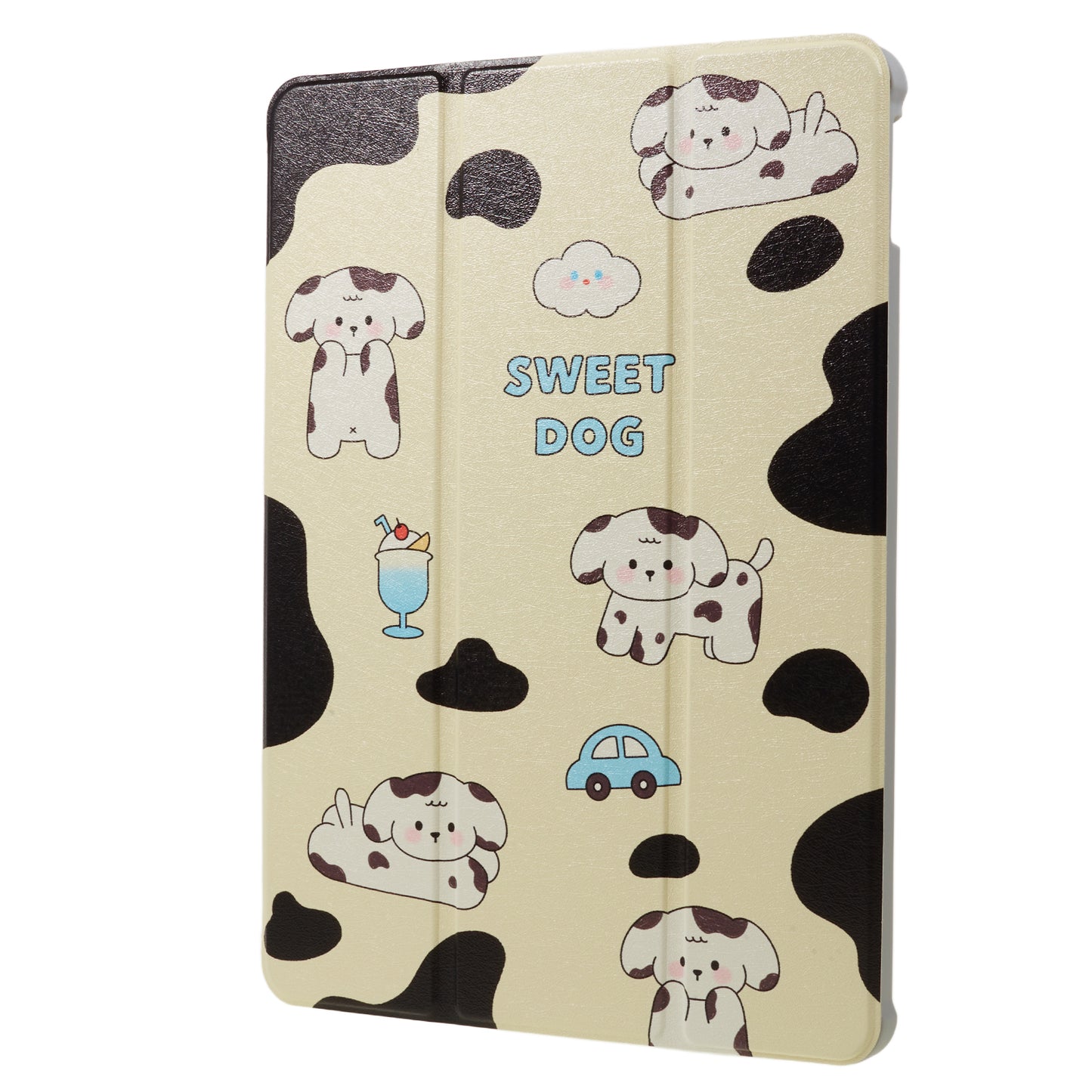 for iPad 10.2 (2021) / (2019) / (2020) / iPad Pro 10.5-inch (2017) Anti-Drop Tablet Case Pattern Printed Leather Cover with Pencil Slot - Black / White Dog