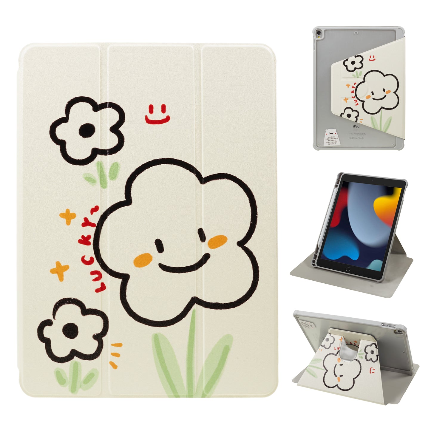 Uniqkart for iPad 10.2 (2021) / (2019) / (2020) / iPad Pro 10.5-inch (2017) Anti-Drop Tablet Case Pattern Printed Leather Cover with Pencil Slot - Smile Flower