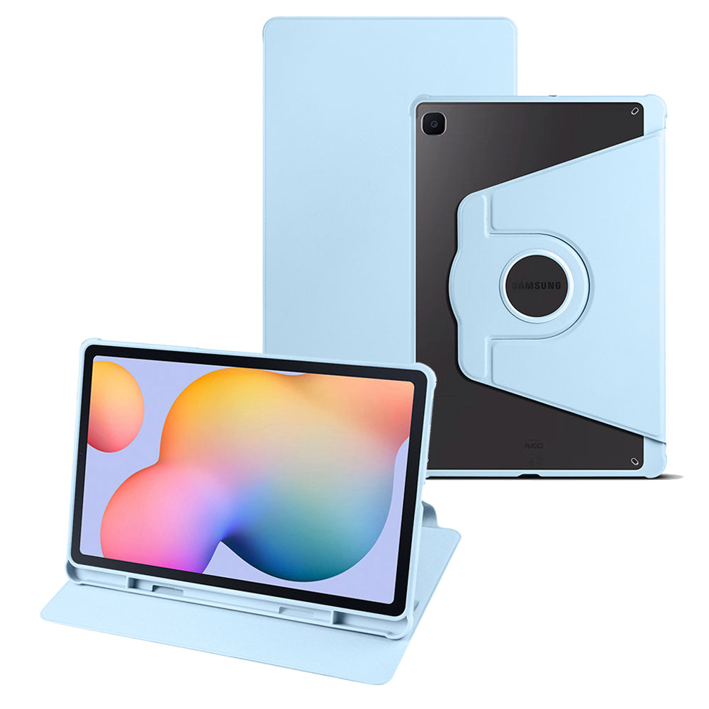 Uniqkart for Samsung Galaxy Tab S6 Lite / S6 Lite (2022) Anti-Drop Tablet Case 360-Degree Rotating Stand PU Leather Acrylic Cover - Baby Blue