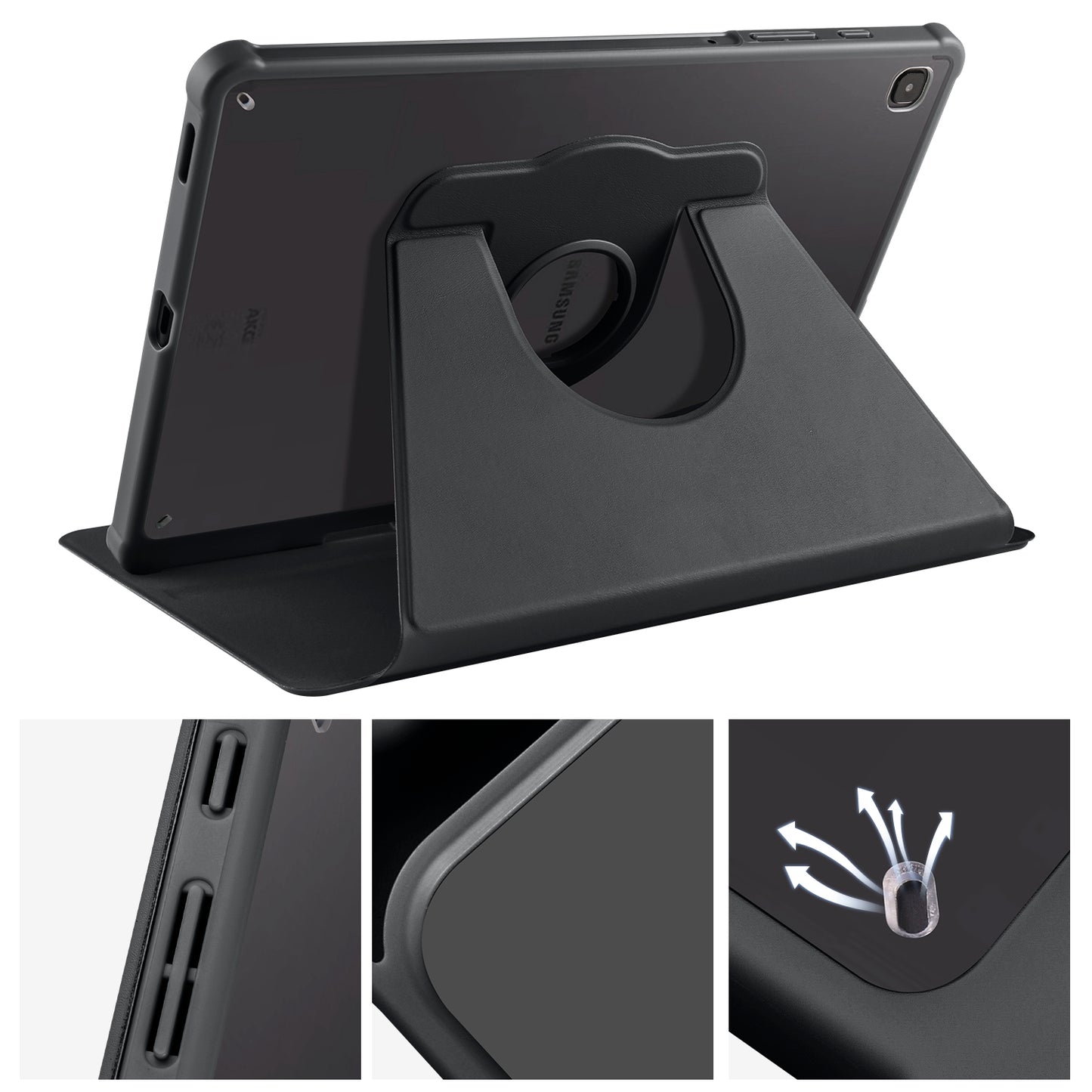 Uniqkart for Samsung Galaxy Tab S6 Lite / S6 Lite (2022) Anti-Drop Tablet Case 360-Degree Rotating Stand PU Leather Acrylic Cover - Black