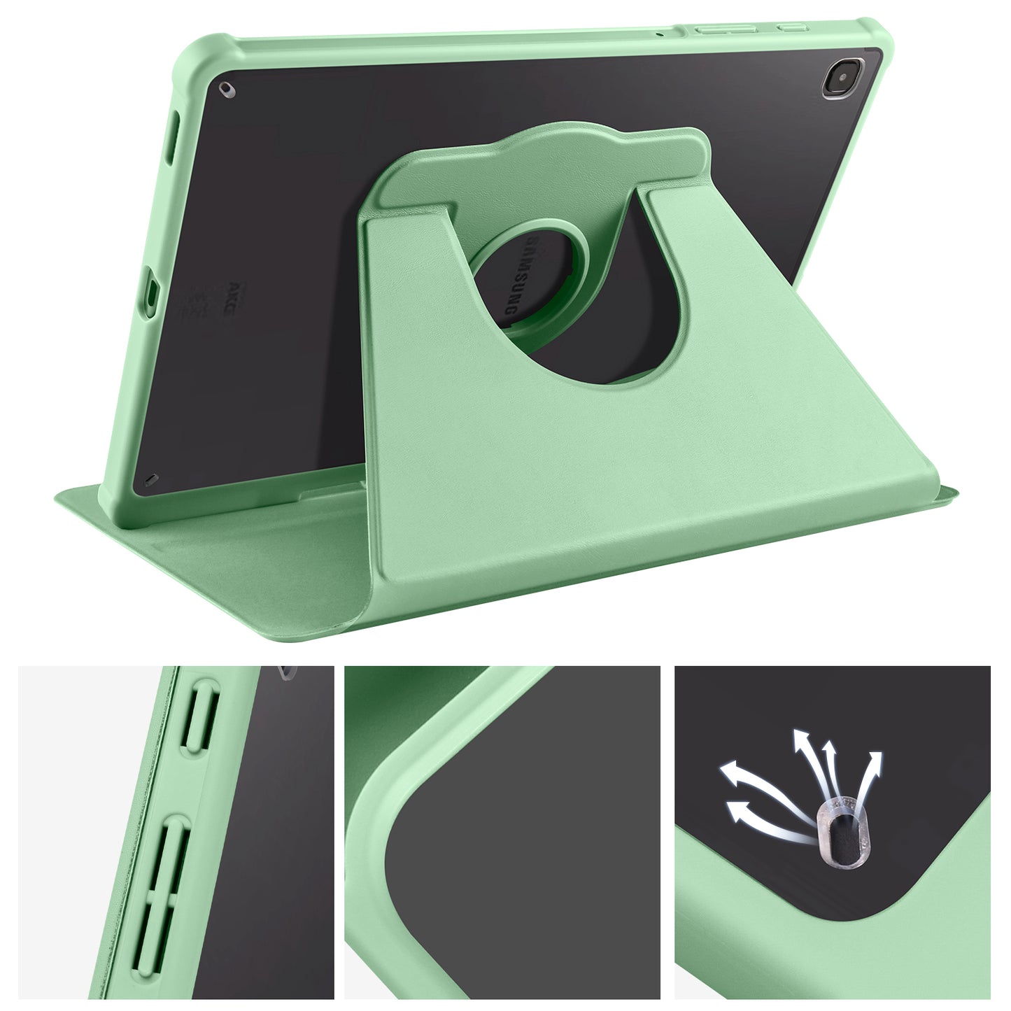 Uniqkart for Samsung Galaxy Tab S6 Lite / S6 Lite (2022) Anti-Drop Tablet Case 360-Degree Rotating Stand PU Leather Acrylic Cover - Matcha Green