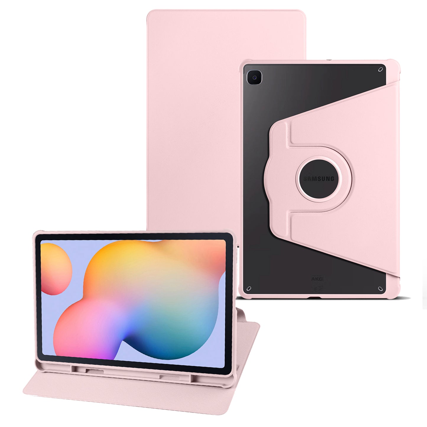 Uniqkart for Samsung Galaxy Tab S6 Lite / S6 Lite (2022) Anti-Drop Tablet Case 360-Degree Rotating Stand PU Leather Acrylic Cover - Pink