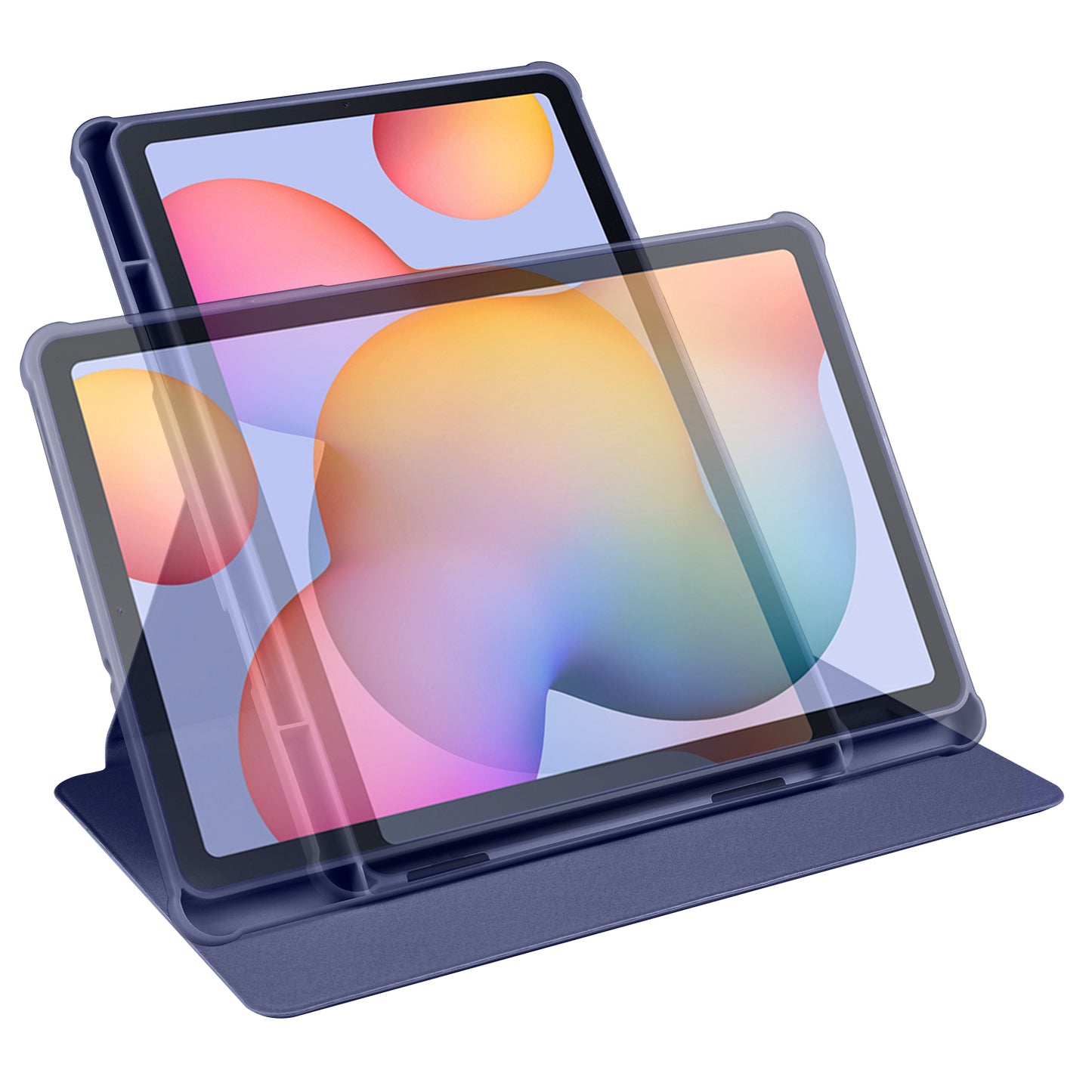 Uniqkart for Samsung Galaxy Tab S6 Lite / S6 Lite (2022) Anti-Drop Tablet Case 360-Degree Rotating Stand PU Leather Acrylic Cover - Dark Blue