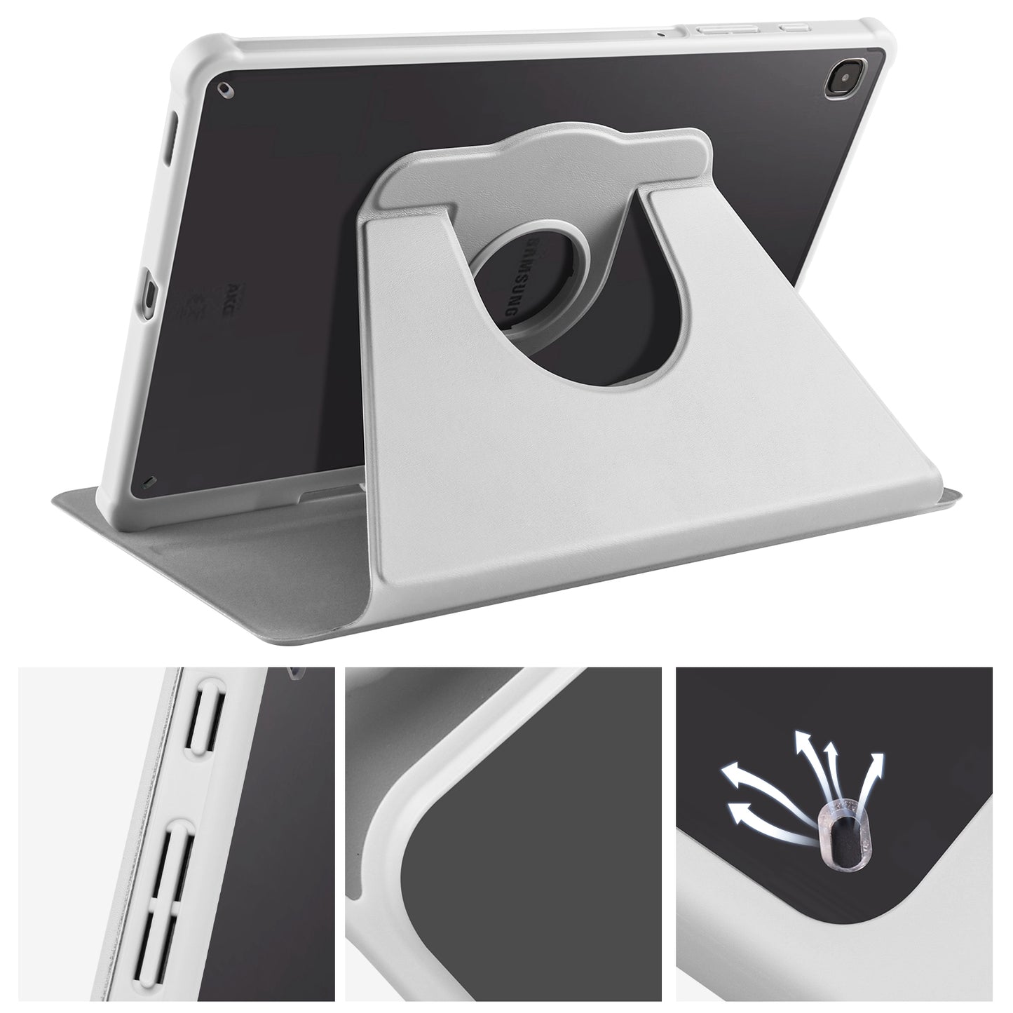 Uniqkart for Samsung Galaxy Tab S6 Lite / S6 Lite (2022) Anti-Drop Tablet Case 360-Degree Rotating Stand PU Leather Acrylic Cover - Grey