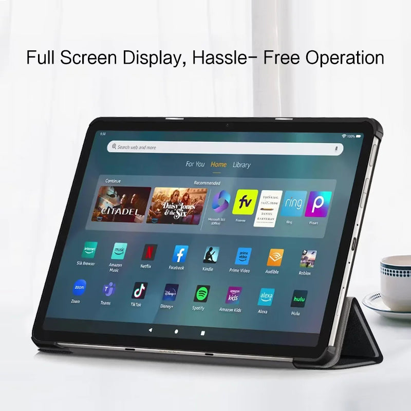 Uniqkart for Amazon Fire Max 11 Tri-fold Stand Tablet Case PU Leather Auto Wake / Sleep Full Body Protection Cover - Black