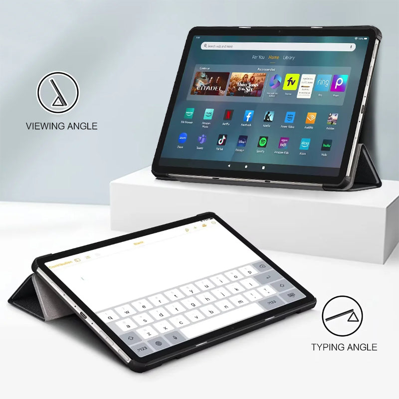 Uniqkart for Amazon Fire Max 11 Tri-fold Stand Tablet Case PU Leather Auto Wake / Sleep Full Body Protection Cover - Black