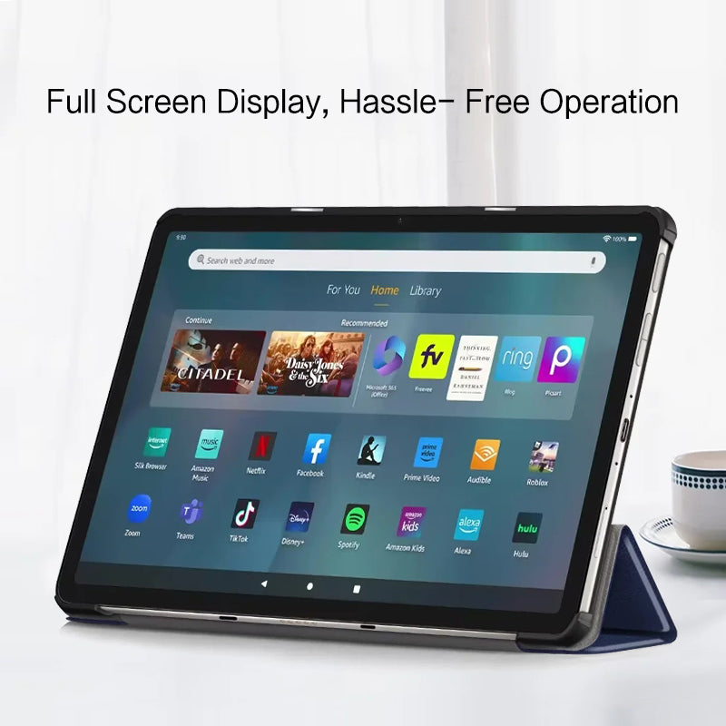 Uniqkart for Amazon Fire Max 11 Tri-fold Stand Tablet Case PU Leather Auto Wake / Sleep Full Body Protection Cover - Blue