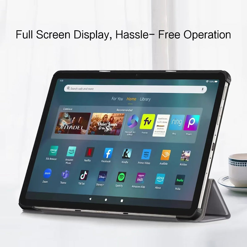 Uniqkart for Amazon Fire Max 11 Tri-fold Stand Tablet Case PU Leather Auto Wake / Sleep Full Body Protection Cover - Grey