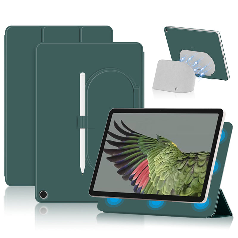Uniqkart for Google Pixel Tablet Trifold Stand Magnetic Leather Tablet Cover Pen Holder Case with Hole Uniqkart for Charger Speaker Dock - Green