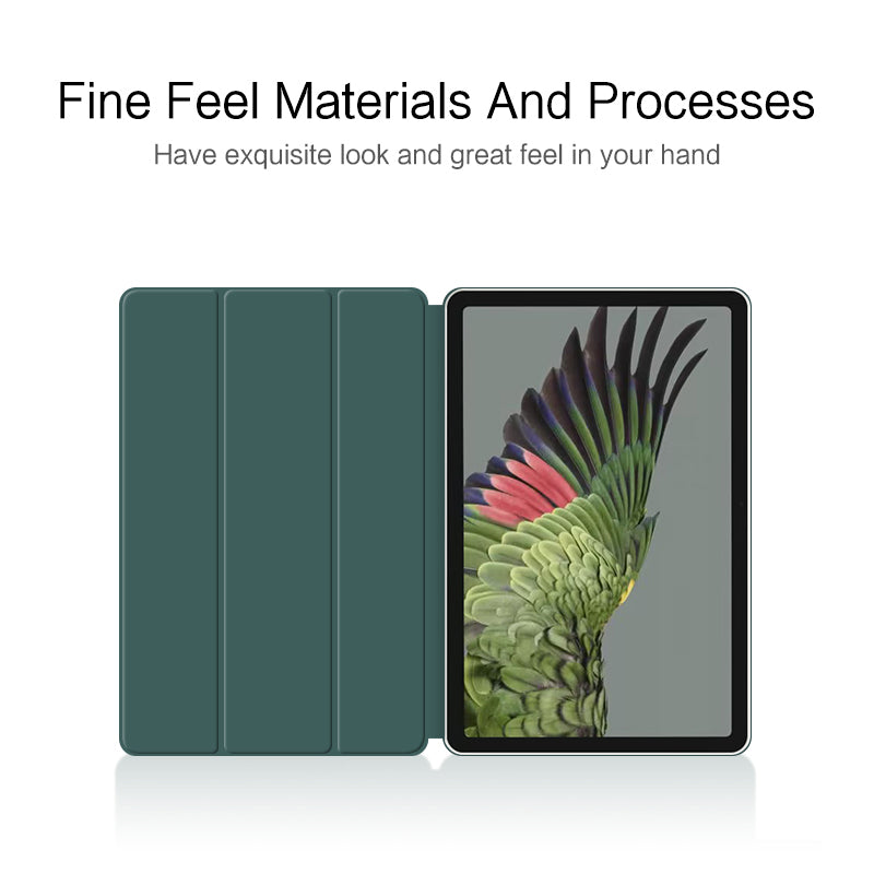 Uniqkart for Google Pixel Tablet Trifold Stand Magnetic Leather Tablet Cover Pen Holder Case with Hole Uniqkart for Charger Speaker Dock - Green