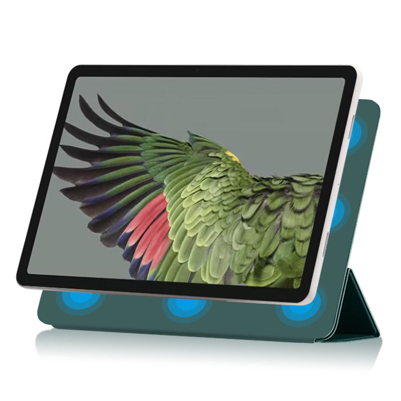 Uniqkart for Google Pixel Tablet Trifold Stand Magnetic Leather Tablet Cover Pen Holder Case with Hole Uniqkart for Charger Speaker Dock - Green