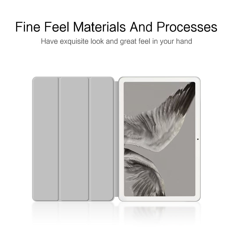 Uniqkart for Google Pixel Tablet Trifold Stand Magnetic Leather Tablet Cover Pen Holder Case with Hole Uniqkart for Charger Speaker Dock - Grey