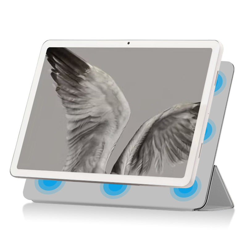 Uniqkart for Google Pixel Tablet Trifold Stand Magnetic Leather Tablet Cover Pen Holder Case with Hole Uniqkart for Charger Speaker Dock - Grey