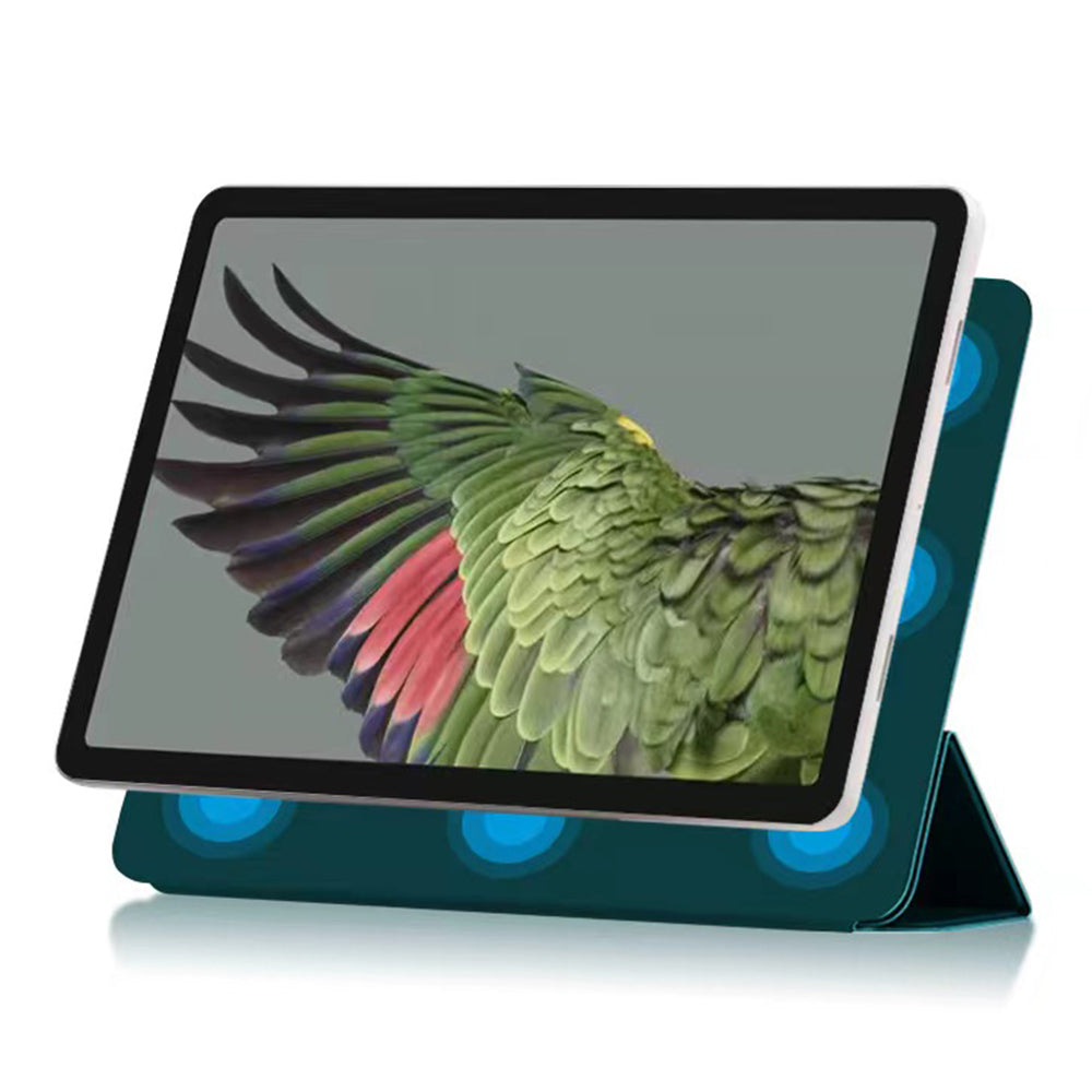 Uniqkart for Google Pixel Tablet Tri-fold Stand Cover PU Leather Magnetic Absorption Smart Tablet Case - Blackish Green