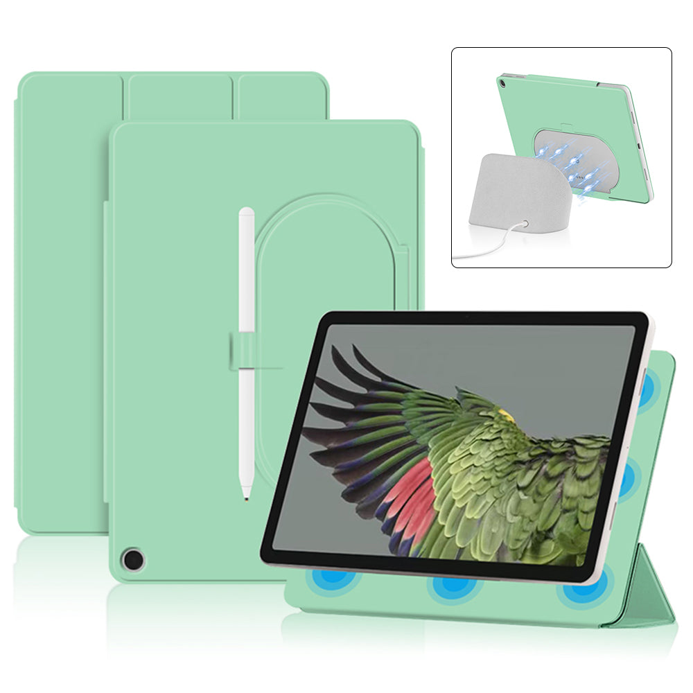 Uniqkart for Google Pixel Tablet Tri-fold Stand Cover PU Leather Magnetic Absorption Smart Tablet Case - Green