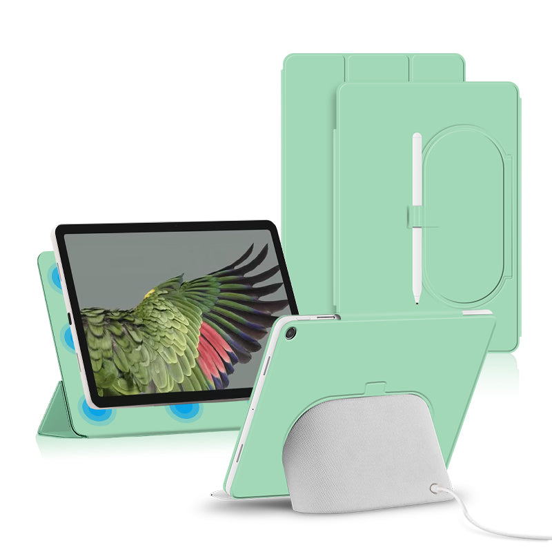 Uniqkart for Google Pixel Tablet Tri-fold Stand Cover PU Leather Magnetic Absorption Smart Tablet Case - Green