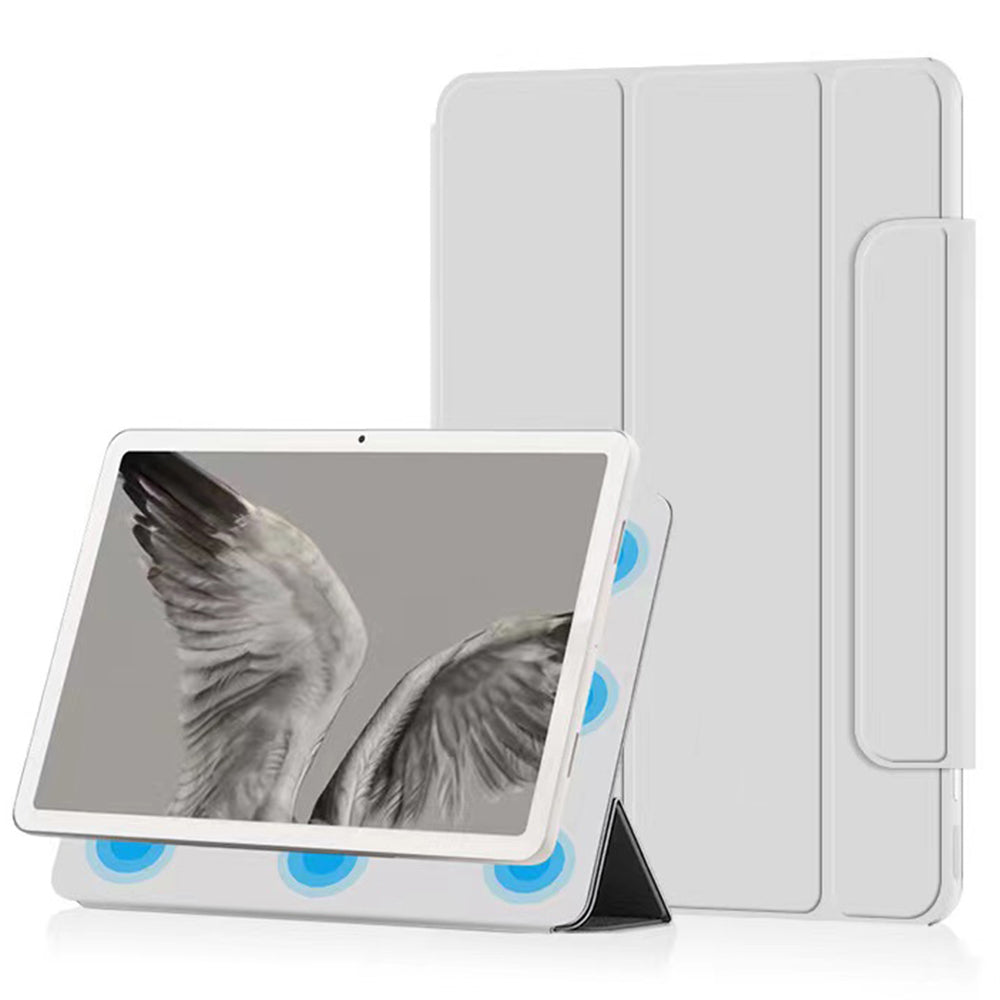 Uniqkart for Google Pixel Tablet Tri-fold Stand Cover PU Leather Magnetic Absorption Smart Tablet Case - White