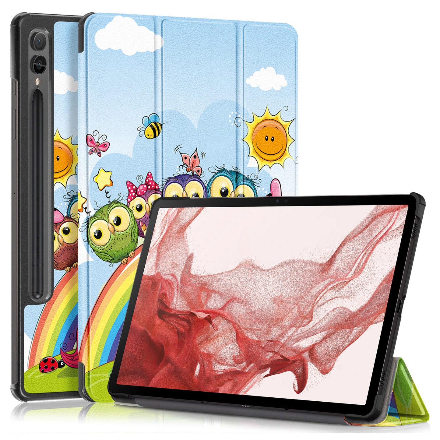 Uniqkart for Samsung Galaxy Tab S9+ Tri-fold Stand Cover PU Leather Pattern Printing Smart Tablet Case - Horse