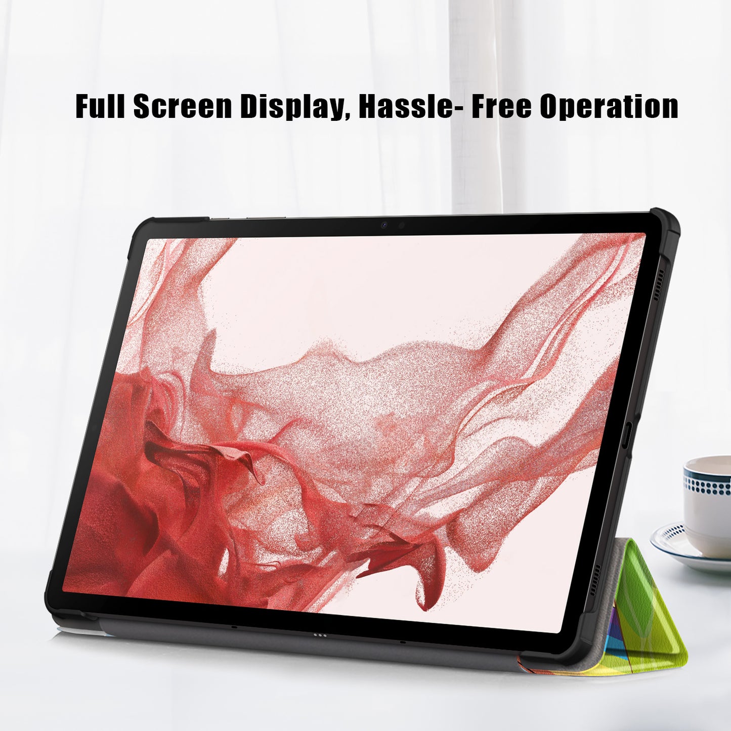Uniqkart for Samsung Galaxy Tab S9+ Tri-fold Stand Cover PU Leather Pattern Printing Smart Tablet Case - Horse