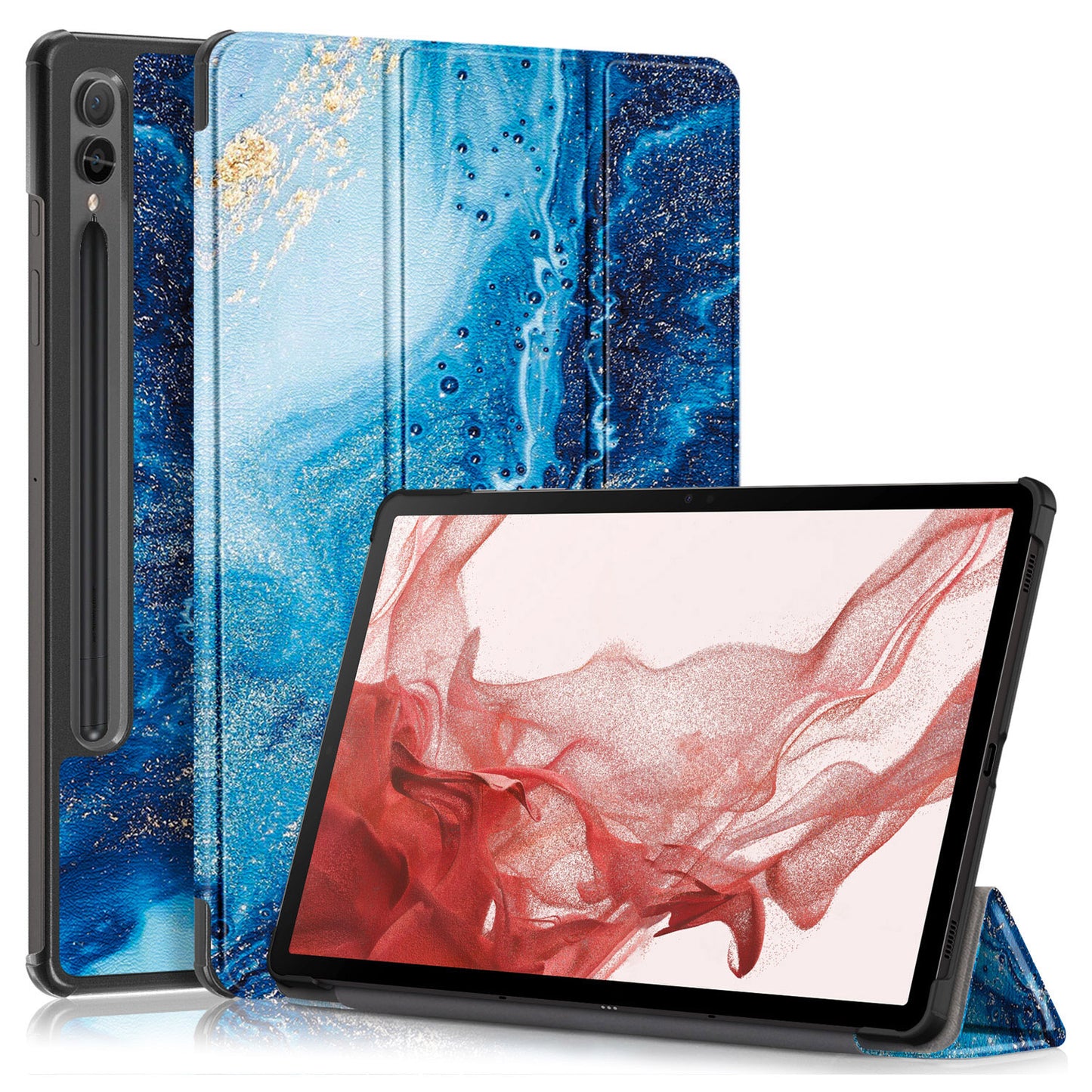 Uniqkart for Samsung Galaxy Tab S9+ Tri-fold Stand Cover PU Leather Pattern Printing Smart Tablet Case - Wave
