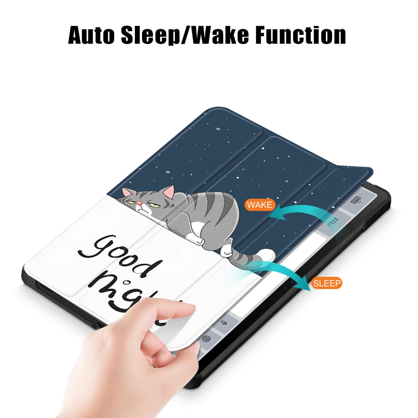 Uniqkart for Samsung Galaxy Tab S9+ Tri-fold Stand Cover PU Leather Pattern Printing Smart Tablet Case - Cat