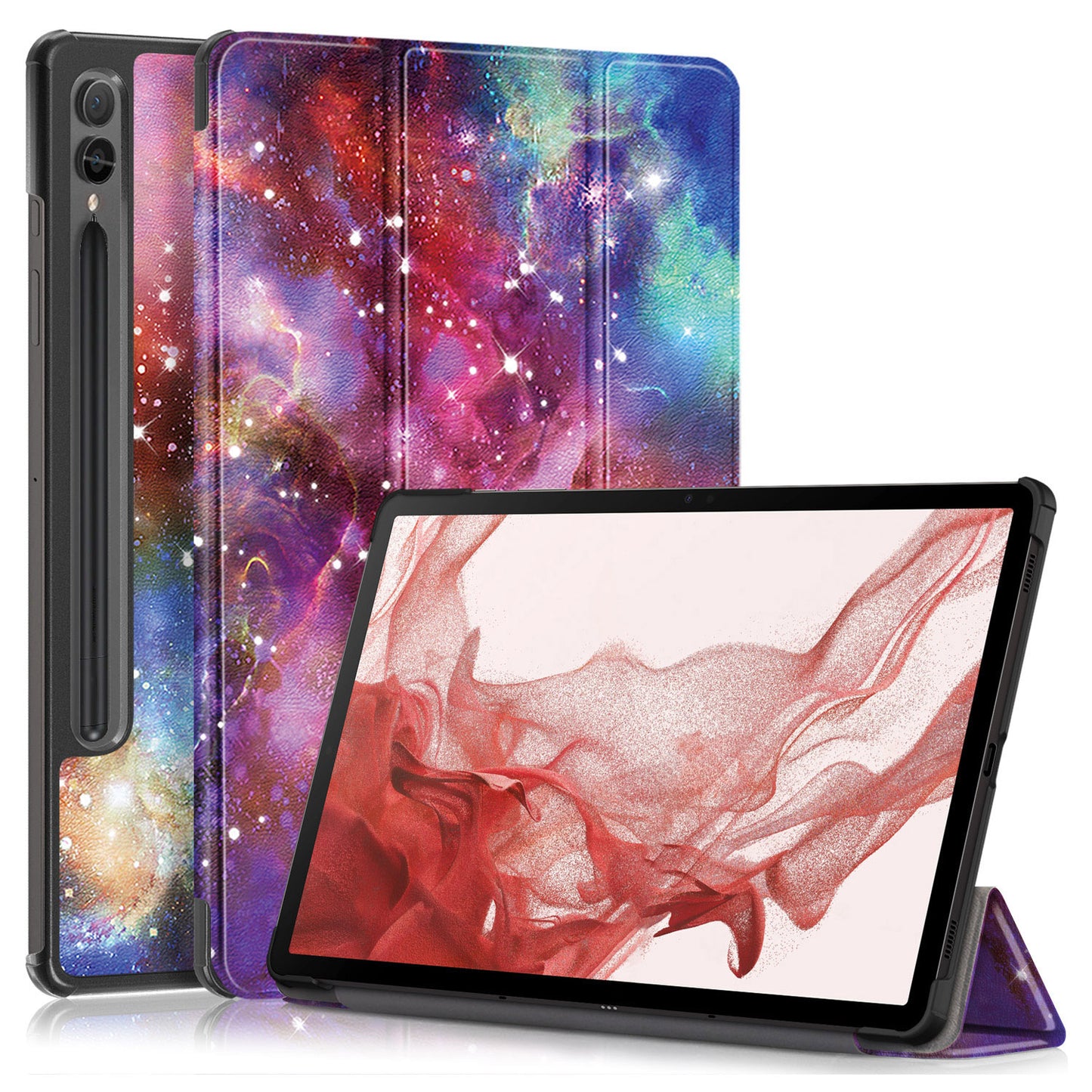 Uniqkart for Samsung Galaxy Tab S9+ Tri-fold Stand Cover PU Leather Pattern Printing Smart Tablet Case - Galaxy