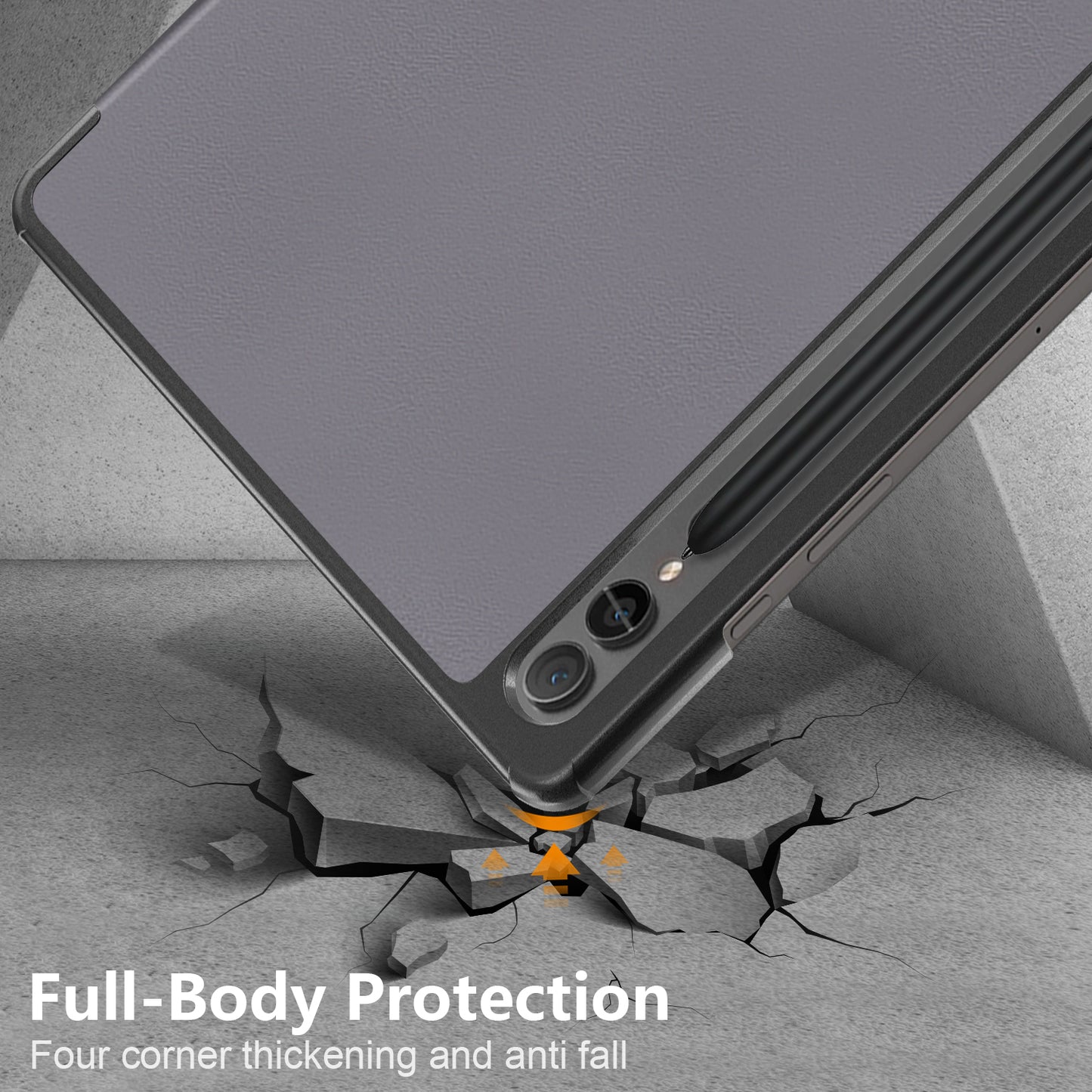 Uniqkart for Samsung Galaxy Tab S9+ PU Leather Trifold Stand Cover Auto Wake / Sleep Smart Tablet Case - Grey