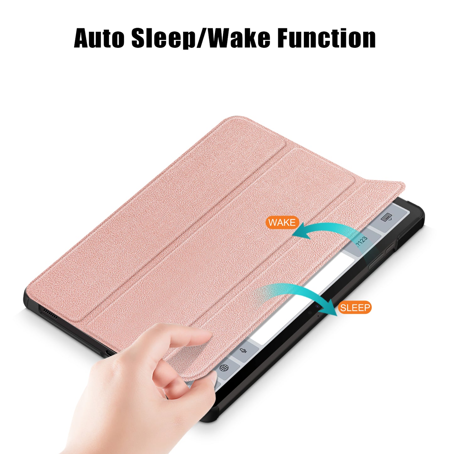 Uniqkart for Samsung Galaxy Tab S9+ PU Leather Trifold Stand Cover Auto Wake / Sleep Smart Tablet Case - Rose Gold