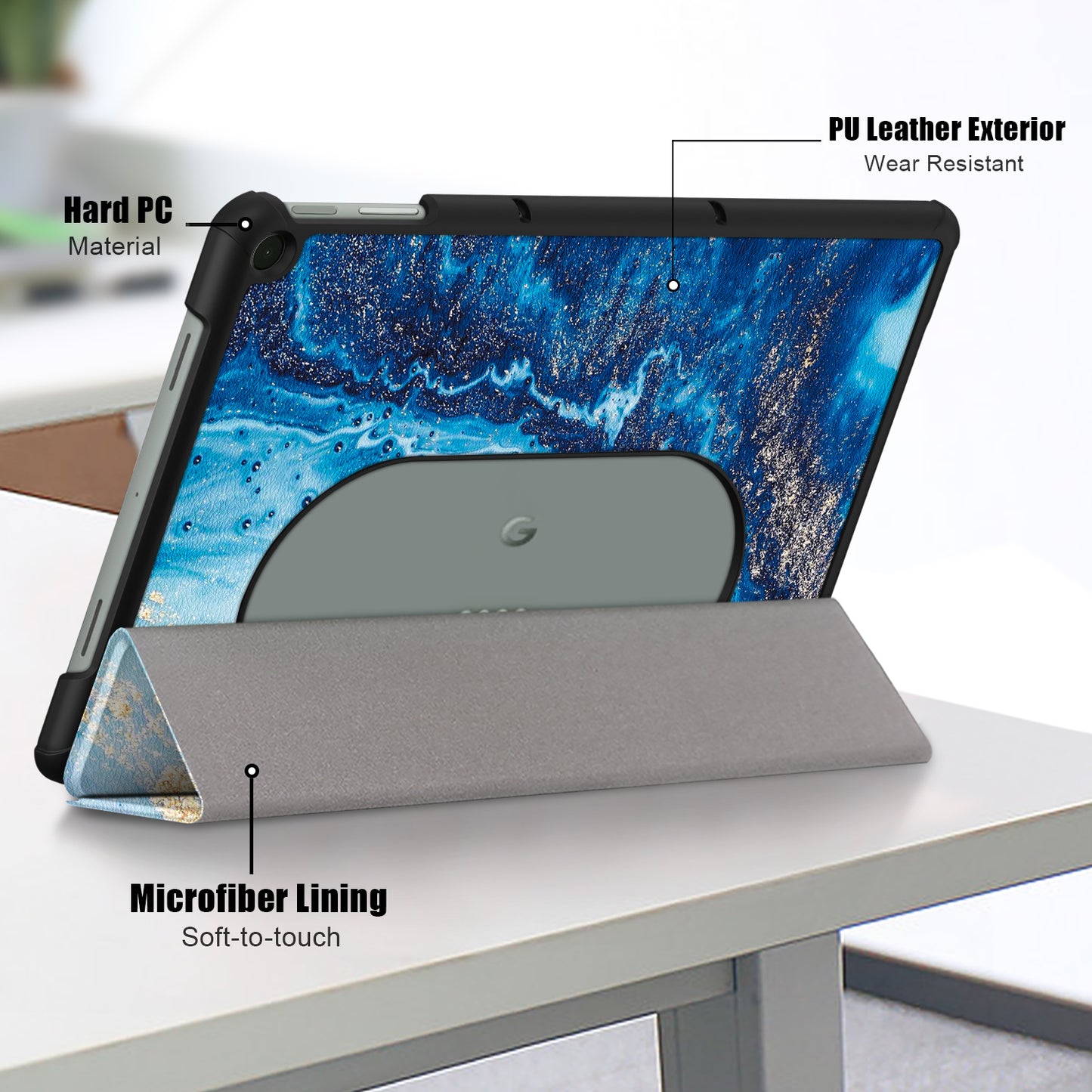 Pattern Printed Shockproof Case for Google Pixel Tablet Tri-fold Stand PU Leather Tablet Cover - Wave