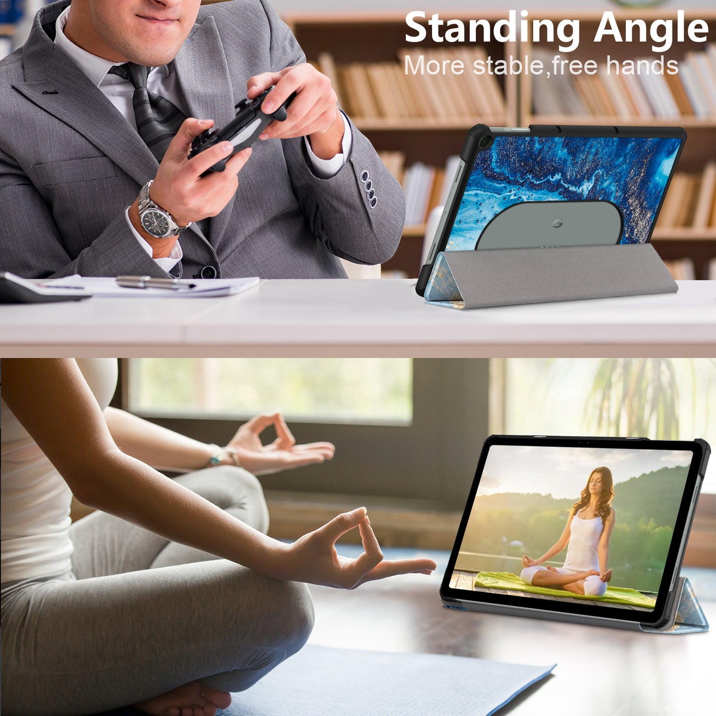 Pattern Printed Shockproof Case for Google Pixel Tablet Tri-fold Stand PU Leather Tablet Cover - Wave