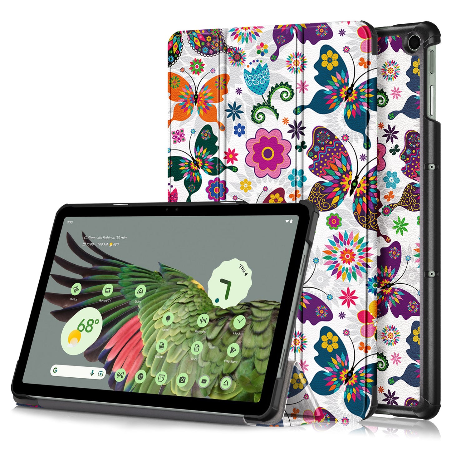 Pattern Printed Shockproof Case for Google Pixel Tablet Tri-fold Stand PU Leather Tablet Cover - Butterflies