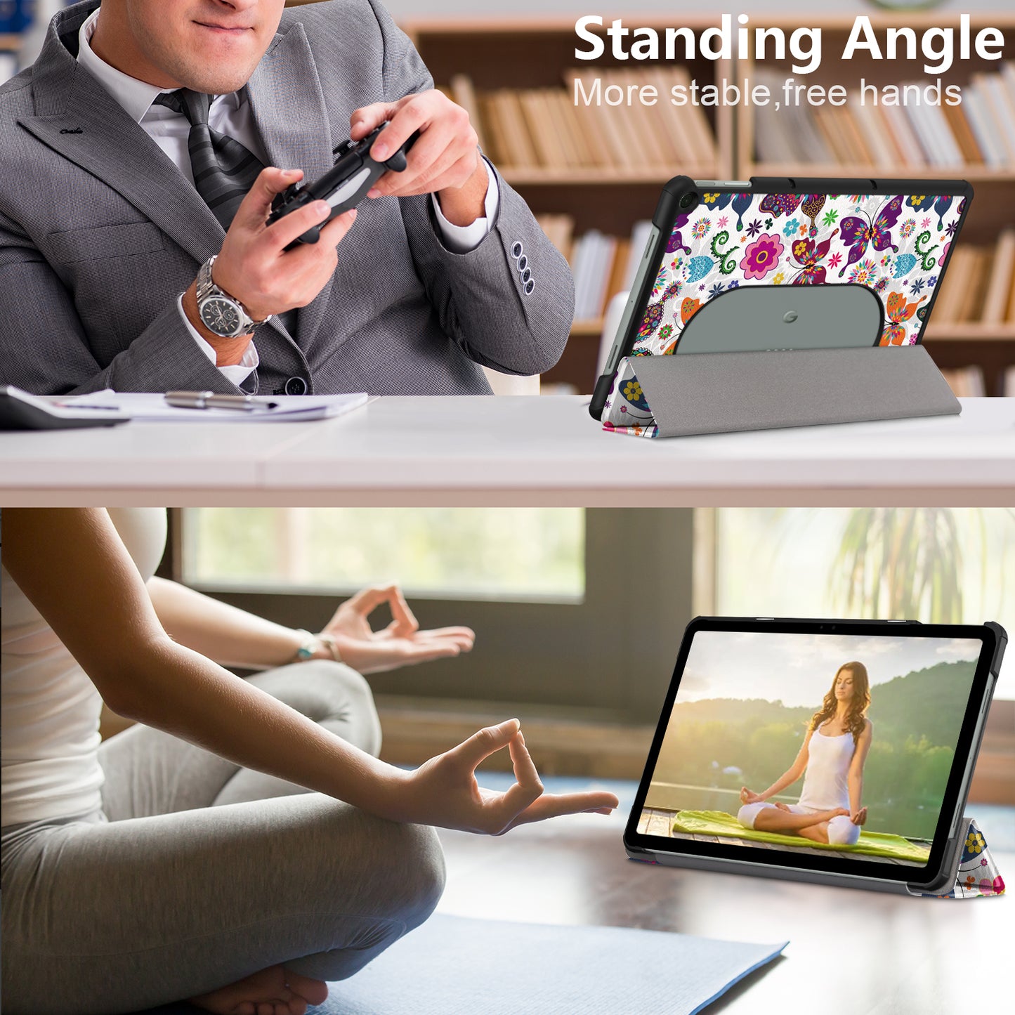 Pattern Printed Shockproof Case for Google Pixel Tablet Tri-fold Stand PU Leather Tablet Cover - Butterflies