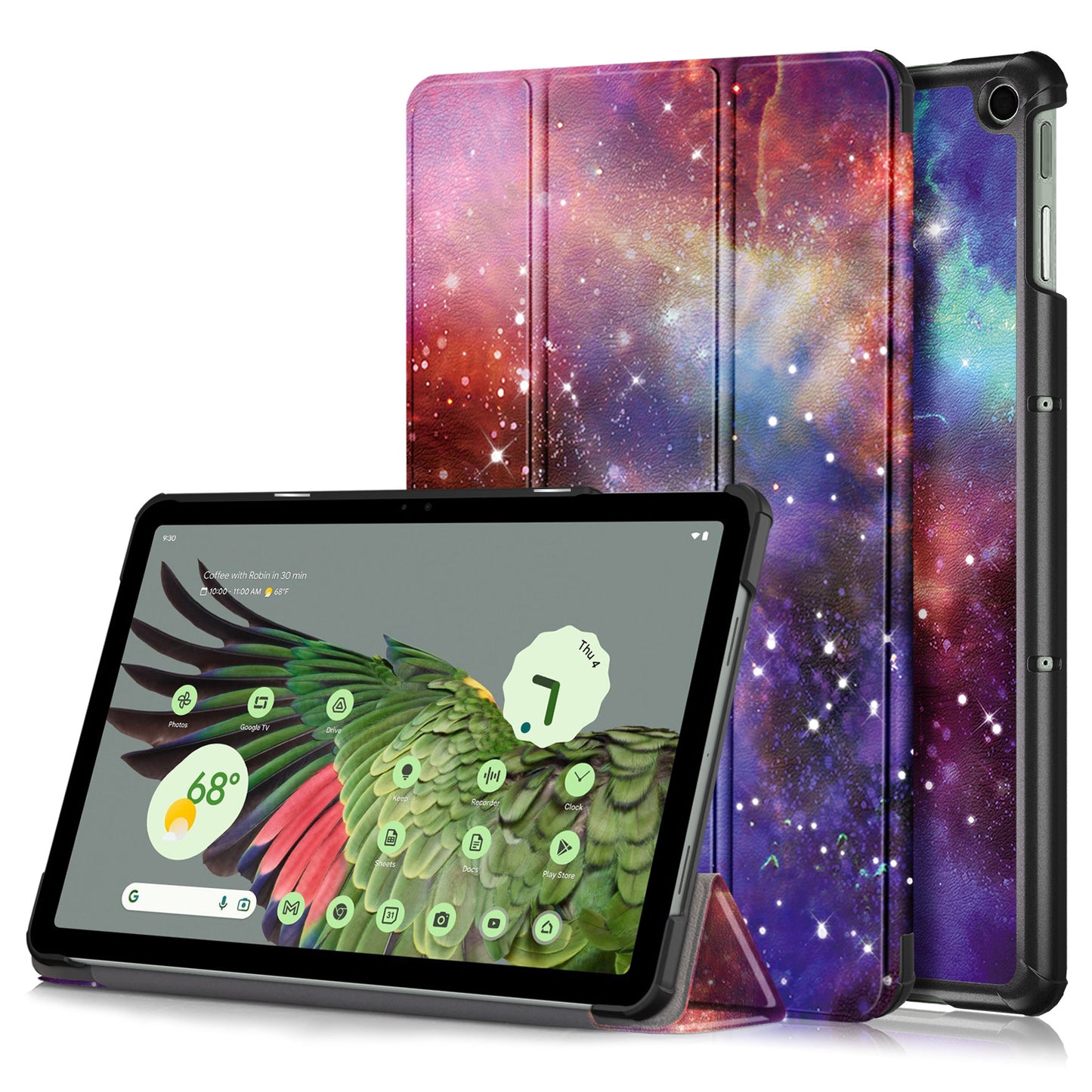 Pattern Printed Shockproof Case for Google Pixel Tablet Tri-fold Stand PU Leather Tablet Cover - Galaxy