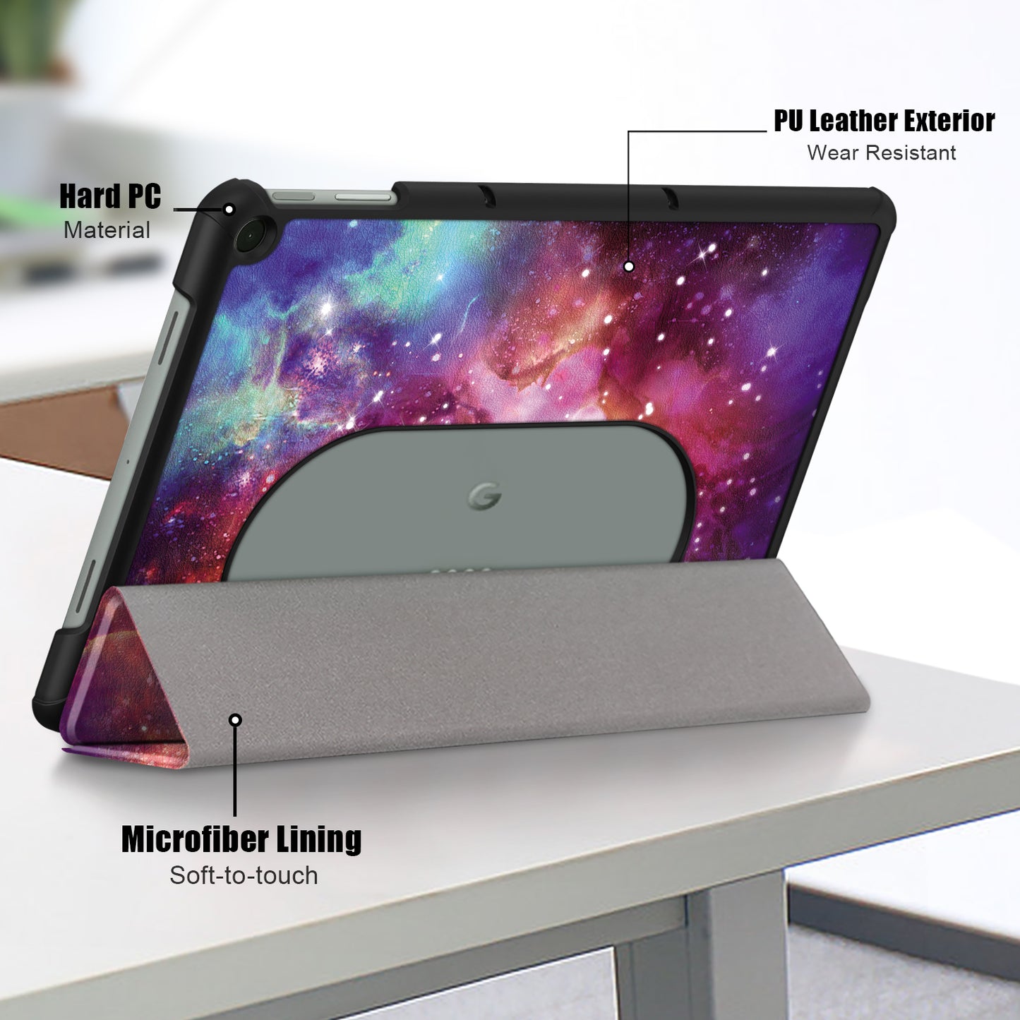 Pattern Printed Shockproof Case for Google Pixel Tablet Tri-fold Stand PU Leather Tablet Cover - Galaxy