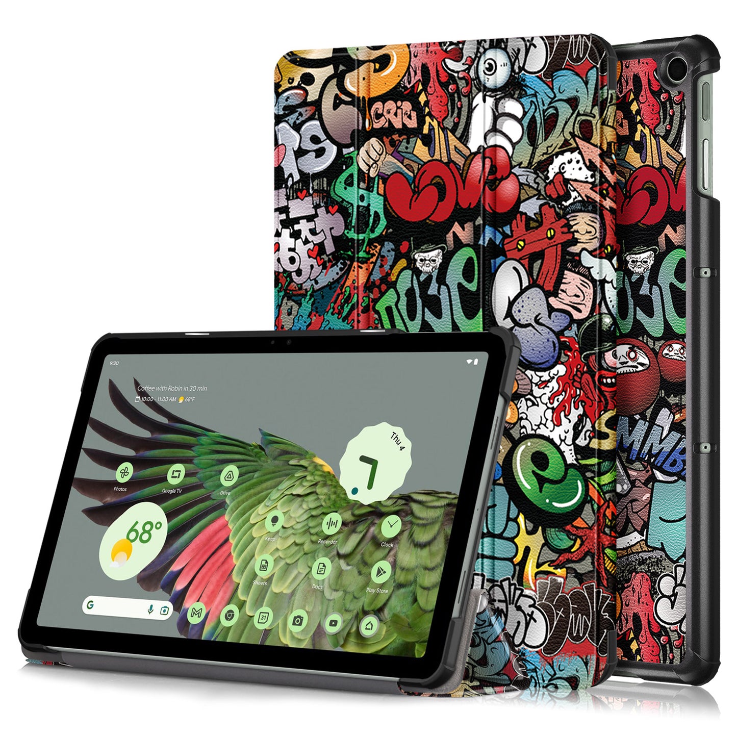 Pattern Printed Shockproof Case for Google Pixel Tablet Tri-fold Stand PU Leather Tablet Cover - Graffiti