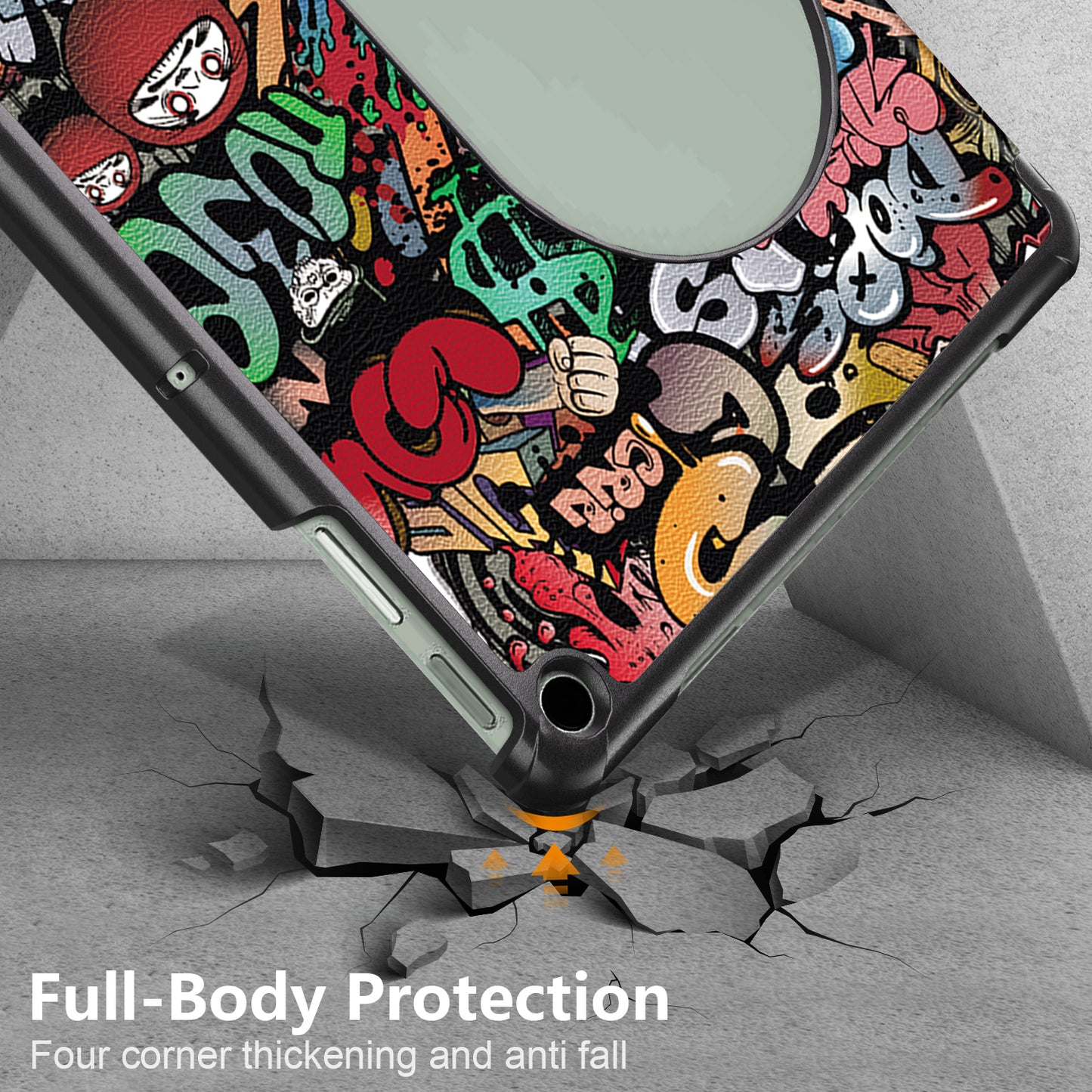 Pattern Printed Shockproof Case for Google Pixel Tablet Tri-fold Stand PU Leather Tablet Cover - Graffiti