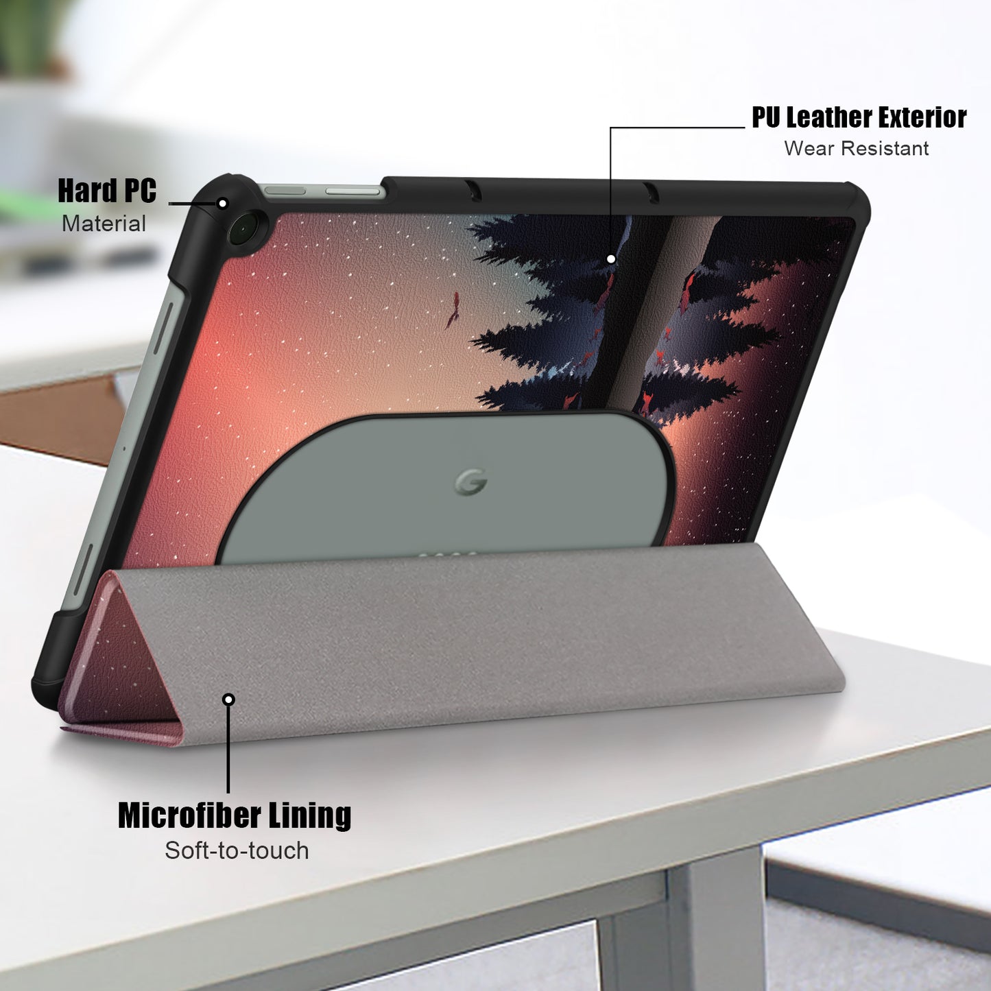 Pattern Printed Shockproof Case for Google Pixel Tablet Tri-fold Stand PU Leather Tablet Cover - Nightfall