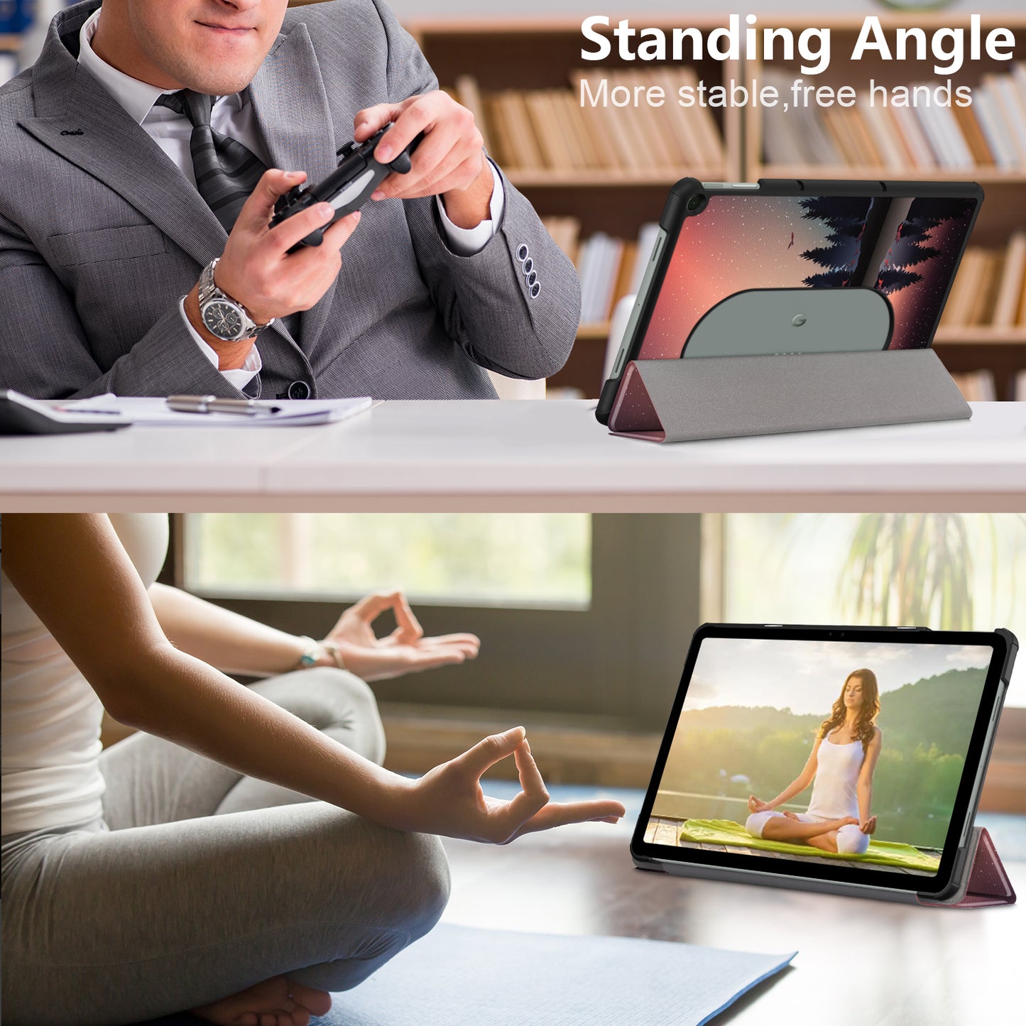 Pattern Printed Shockproof Case for Google Pixel Tablet Tri-fold Stand PU Leather Tablet Cover - Nightfall