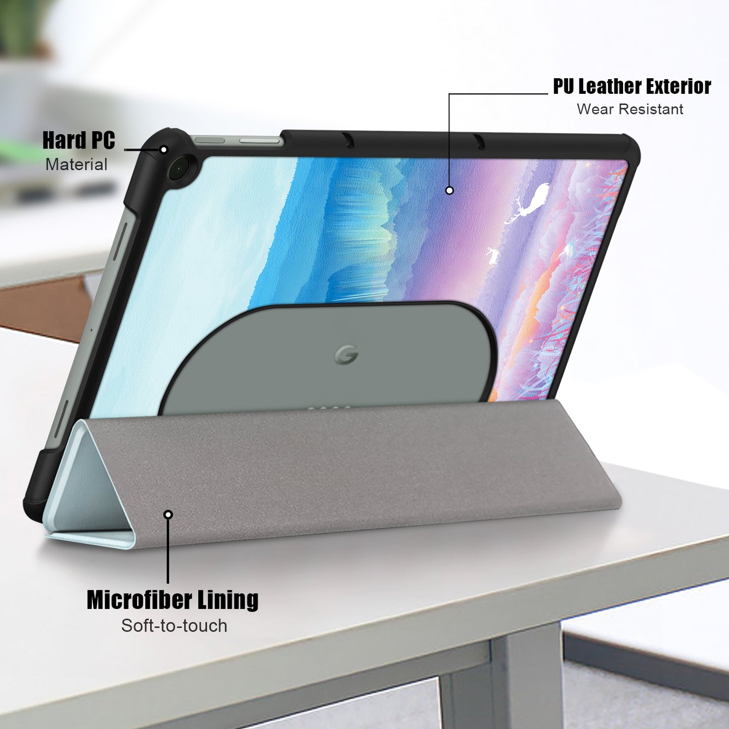 Pattern Printed Shockproof Case for Google Pixel Tablet Tri-fold Stand PU Leather Tablet Cover - Fantasy Deer