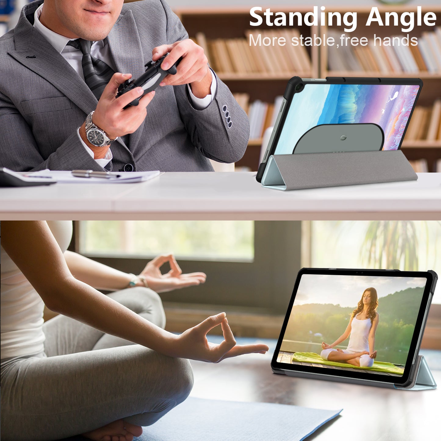 Pattern Printed Shockproof Case for Google Pixel Tablet Tri-fold Stand PU Leather Tablet Cover - Fantasy Deer