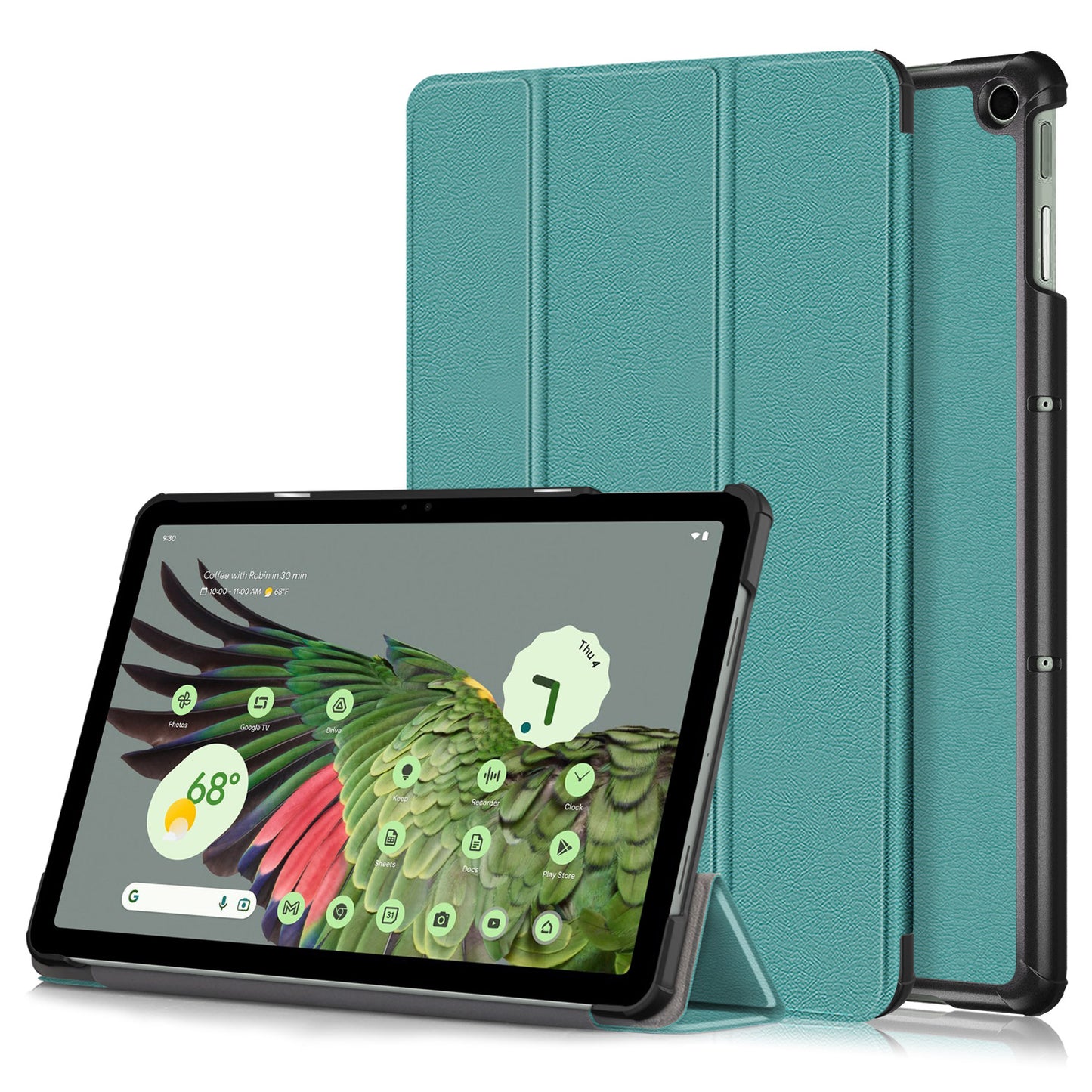Pure Color Protective Case for Google Pixel Tablet PU Leather Anti-drop Tablet Cover with Case Tri-fold Stand - Blackish Green