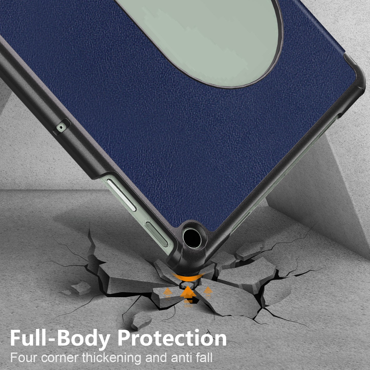 Pure Color Protective Case for Google Pixel Tablet PU Leather Anti-drop Tablet Cover with Case Tri-fold Stand - Dark Blue