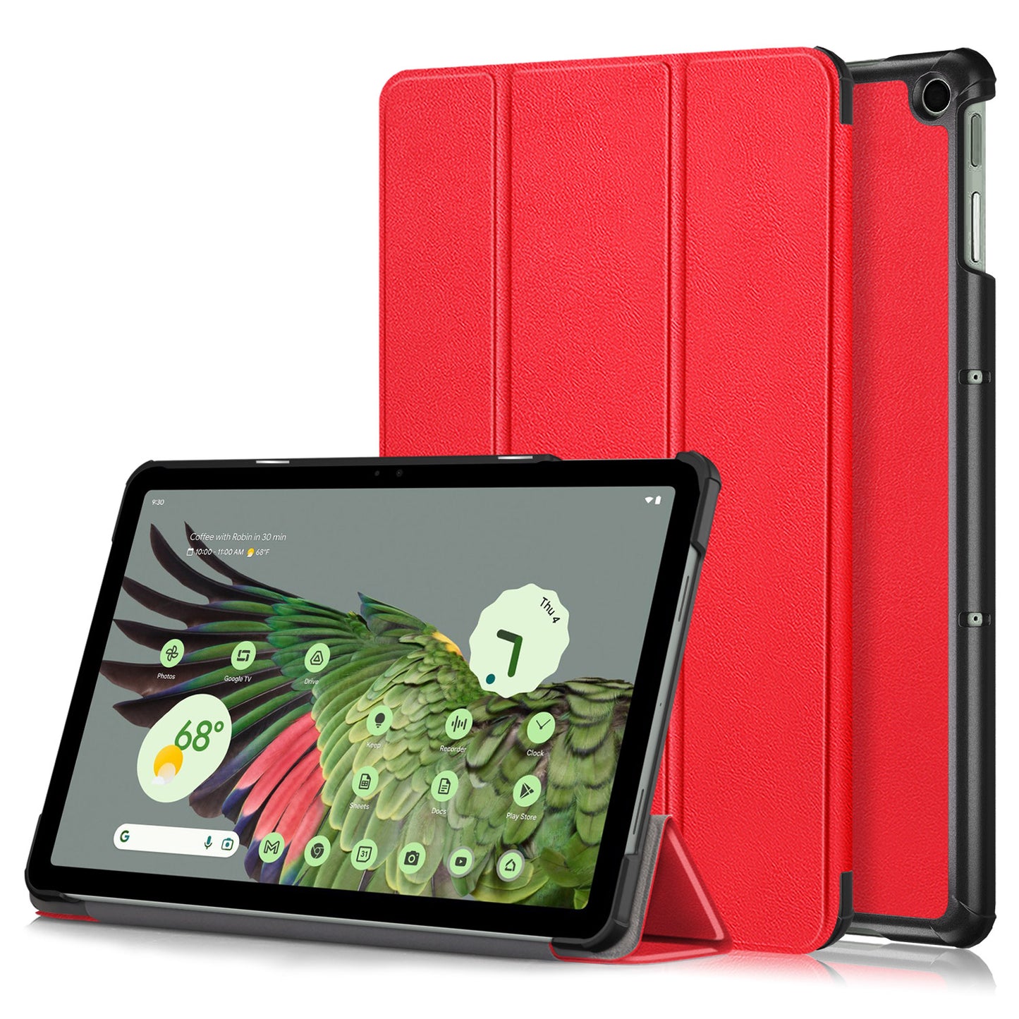 Pure Color Protective Case for Google Pixel Tablet PU Leather Anti-drop Tablet Cover with Case Tri-fold Stand - Red