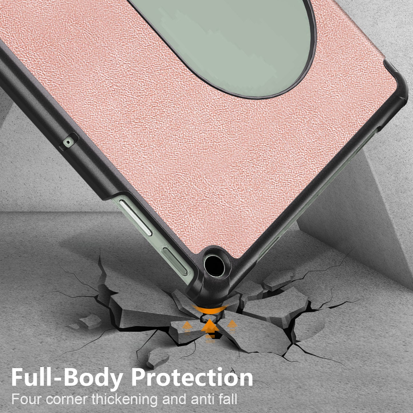 Pure Color Protective Case for Google Pixel Tablet PU Leather Anti-drop Tablet Cover with Case Tri-fold Stand - Rose Gold