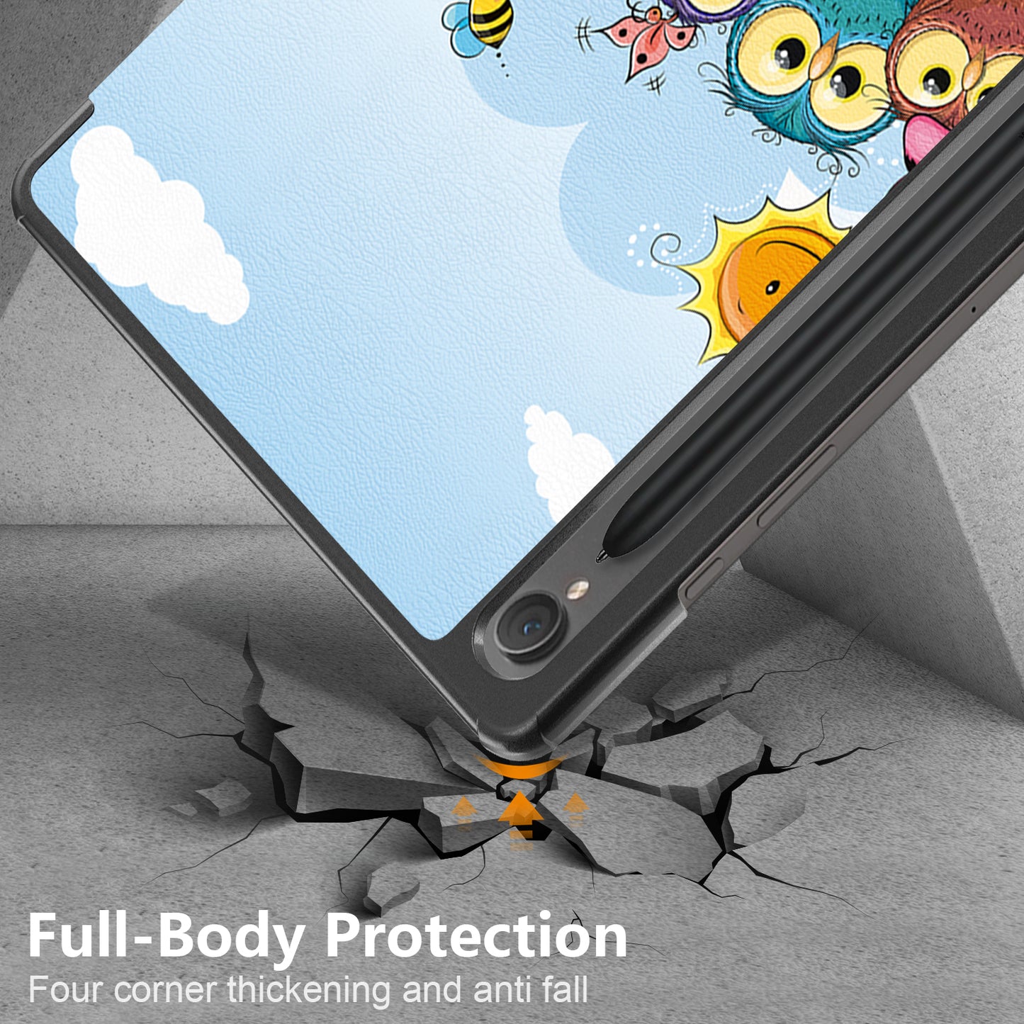 Uniqkart for Samsung Galaxy Tab S9 11-Inch SM-X710, SM-X716B, SM-X718U Pattern Printing Leather Tablet Case Trifold Stand Smart Cover - Cute Animal
