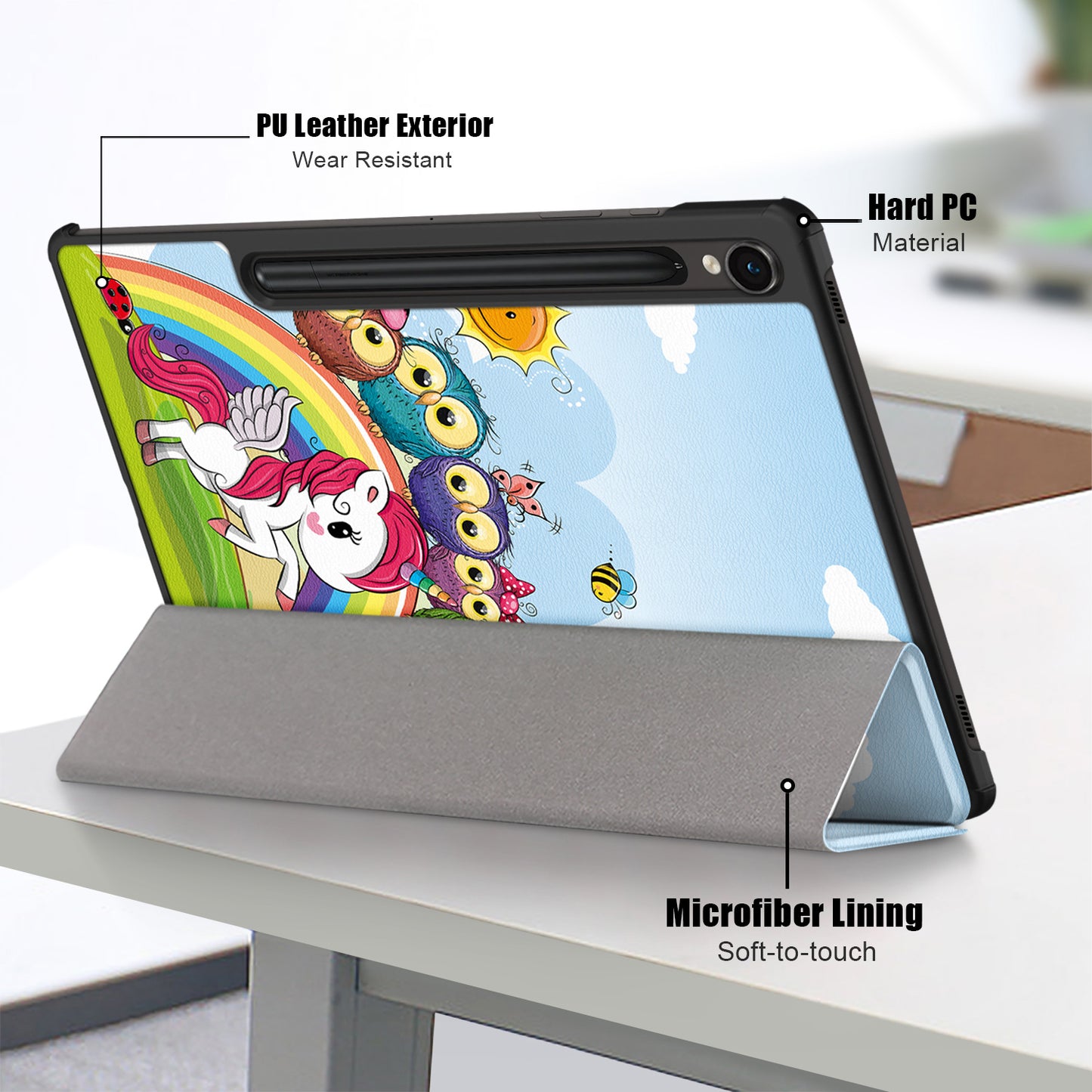 Uniqkart for Samsung Galaxy Tab S9 11-Inch SM-X710, SM-X716B, SM-X718U Pattern Printing Leather Tablet Case Trifold Stand Smart Cover - Cute Animal