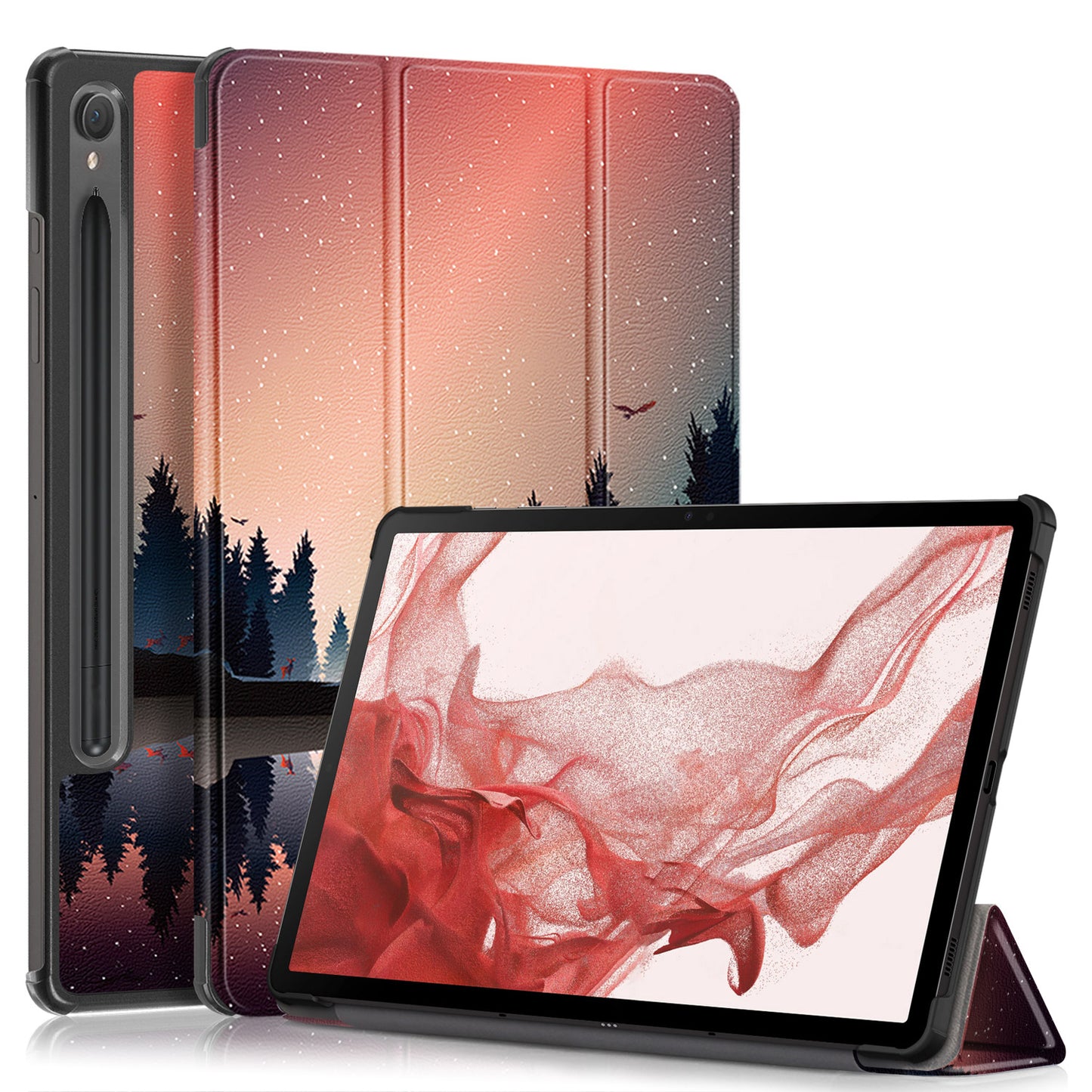 Uniqkart for Samsung Galaxy Tab S9 11-Inch SM-X710, SM-X716B, SM-X718U Pattern Printing Leather Tablet Case Trifold Stand Smart Cover - Nightfall